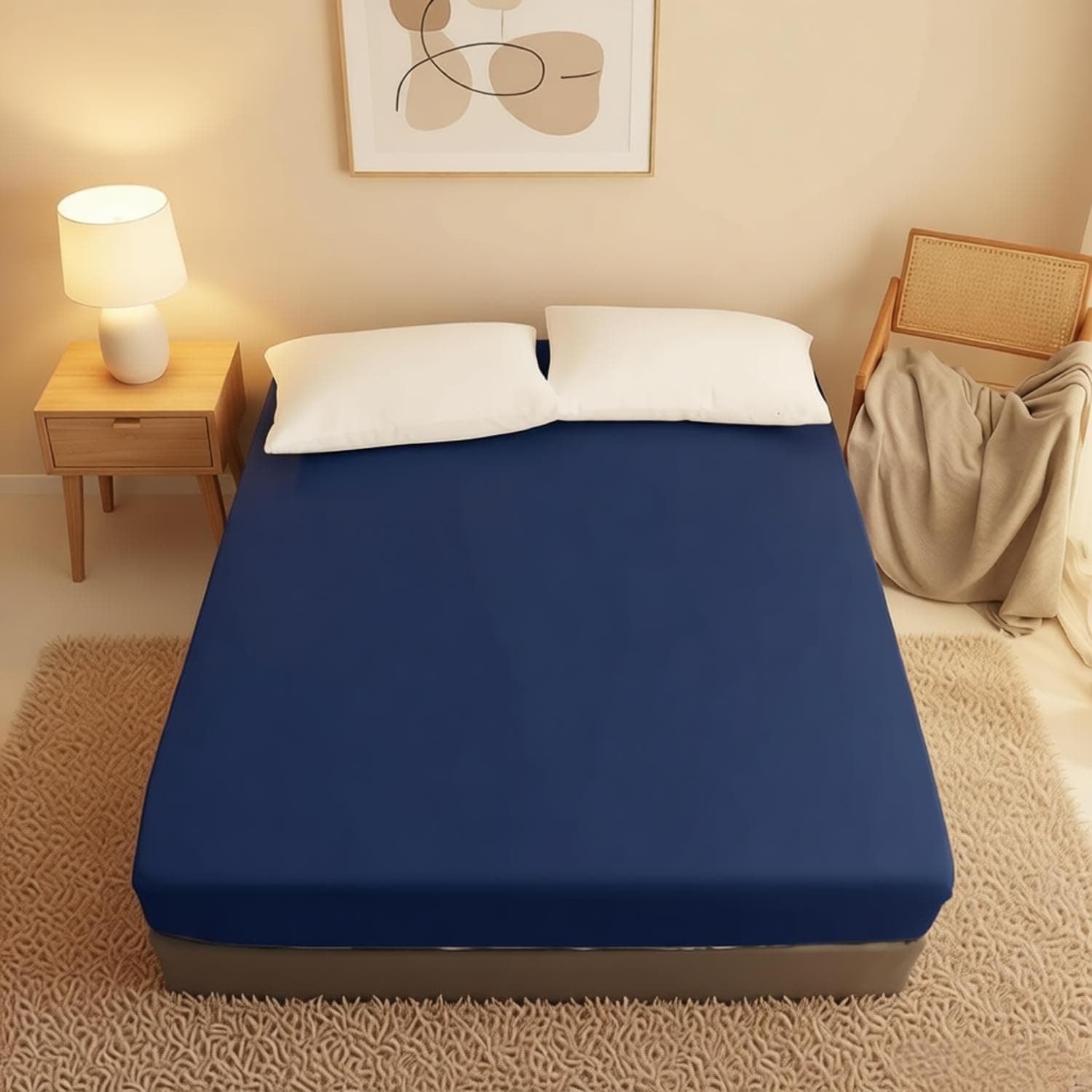 AYSW Fitted Sheet Queen - No Pilling - Bottom Sheet - Deep Pocket - Soft Microfiber - Shrinkage and Fade Resistant - 1 Fitted Sheet Only - Dark Blue