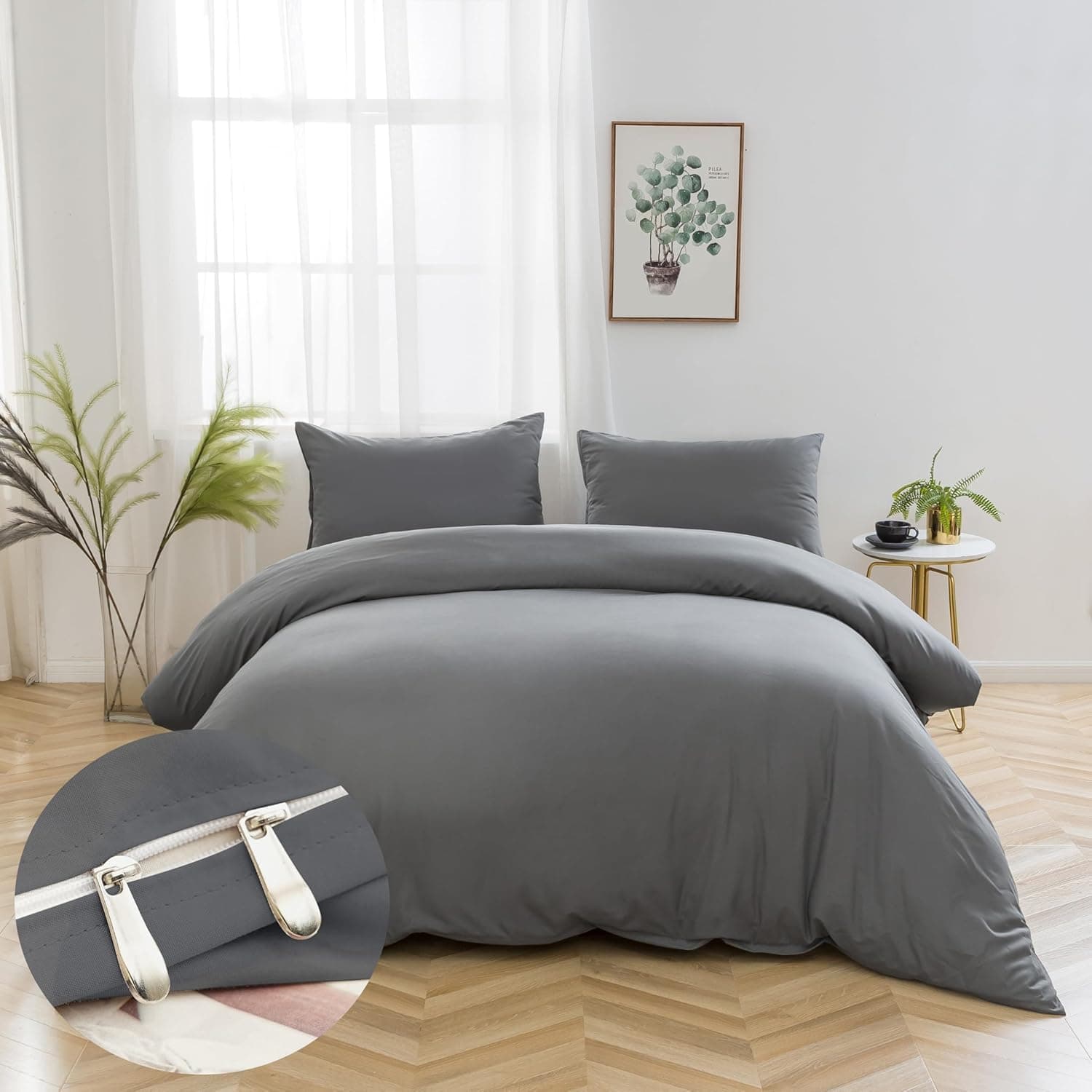 Bettwäsche gebürstet Microfaser 1 Bettbezug 135x200cm + 1 Kopfkissenbezug 80x80cm mit Reißverschluss Grey