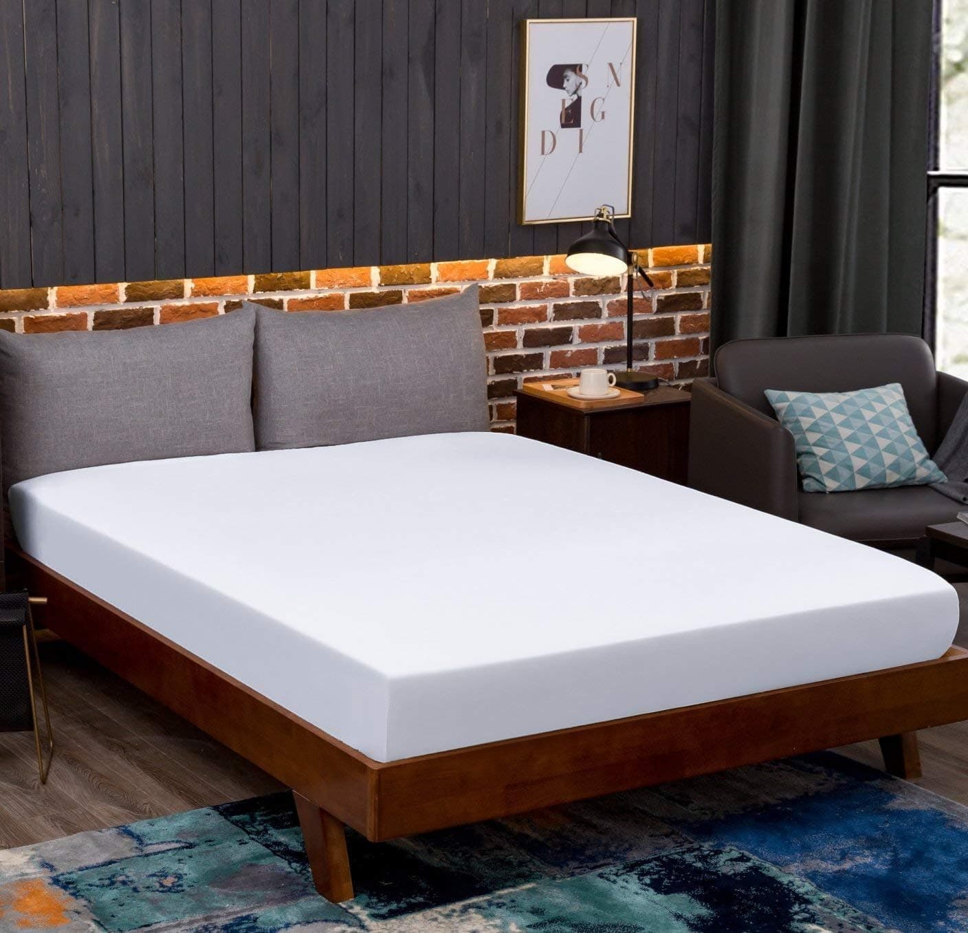Sheet-cover en microfiber Grey dark, Microfiber, White., 140 x 200 cm