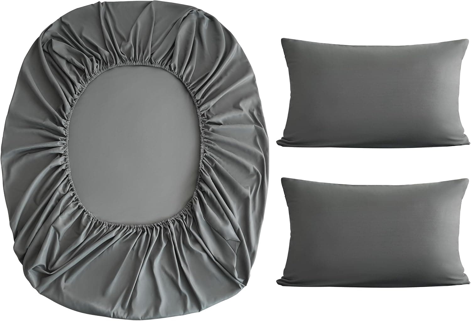 AYSW Fitted Sheet Set Double Size 30 cm Deep Pocket with 1 Bedsheet and 2 Pillowcases Polyester Grey