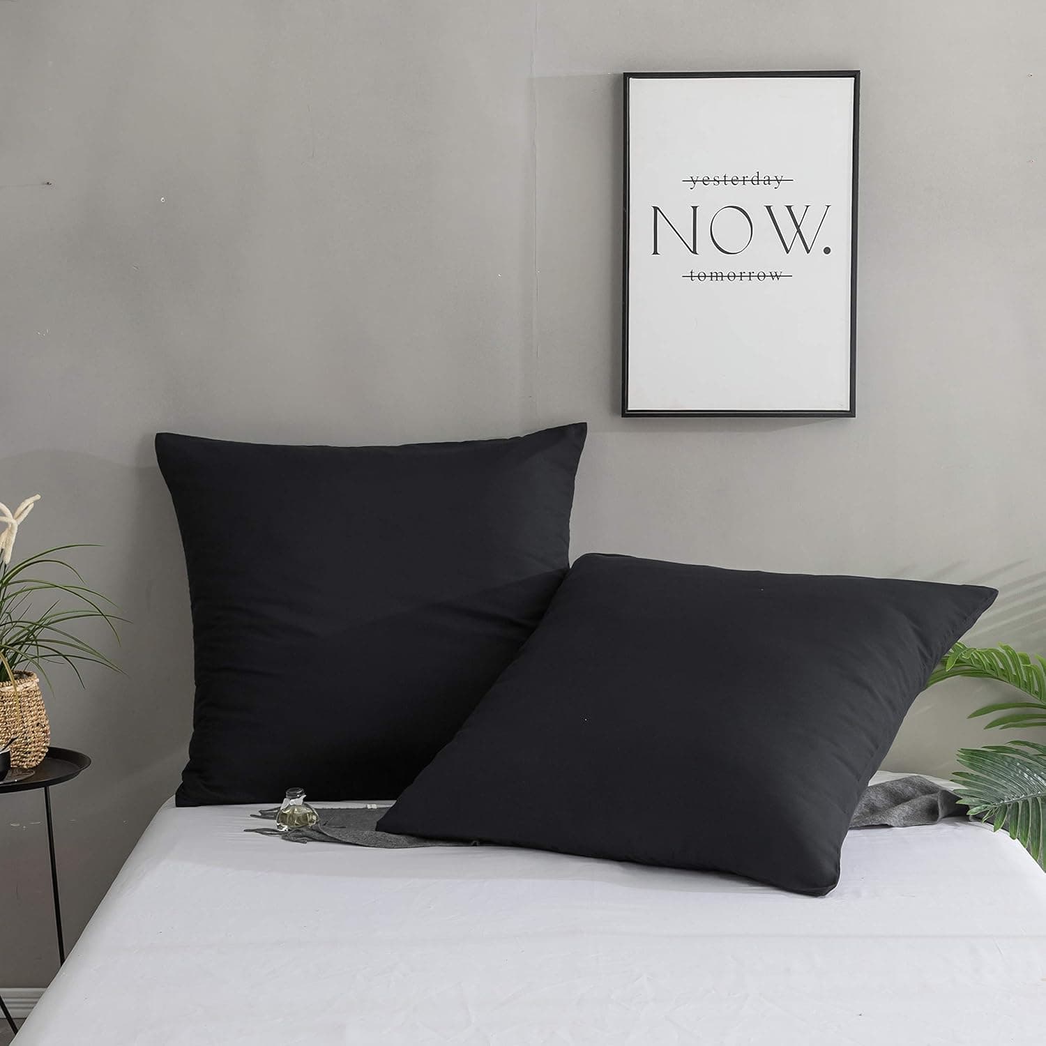 2er-Set Kissenbezug Hochwertig & Qualitäts Kissenhülle mit Reißverschluss 100% Microfaser (80 x 80 cm, Black)