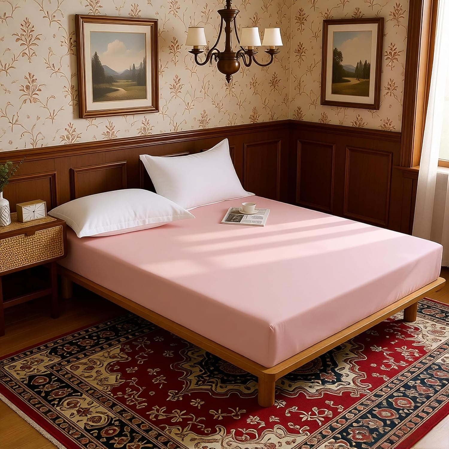 AYSW ‌Deep Pocket Fitted Sheet Twin - Extra Tight Fit with Wide Elastic Band, No Pilling Double Brushed Microfiber 1800, All Season & Breathable Bed Sheet for Mattress from 8'' to 16" - Pink