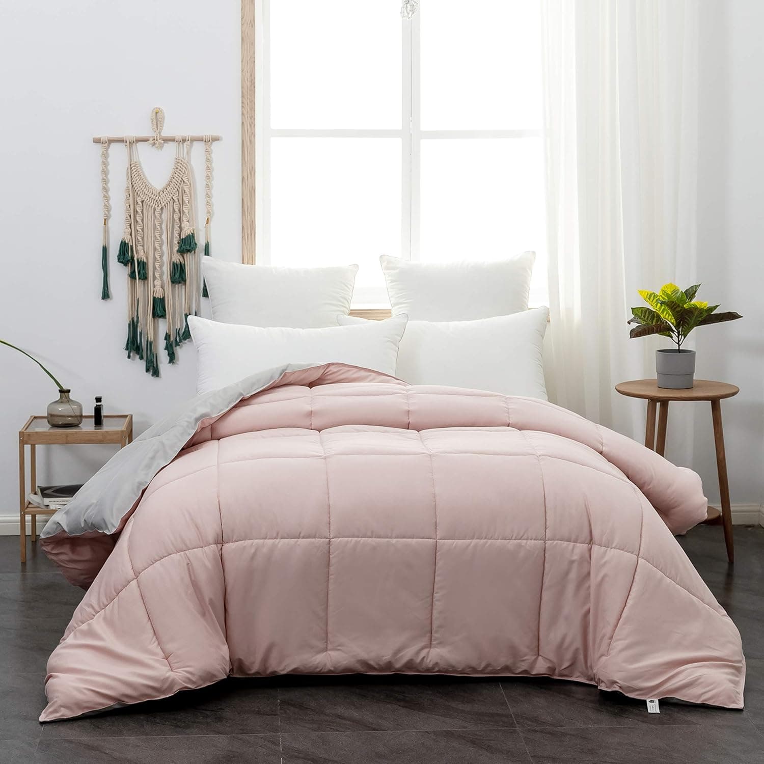 AYSW Comforter Full Pink Ultra Warm Fluffy Down Duvet Lightweight Premium Brushed Microfiber 250GSM Soft and Comfortable Bicolor