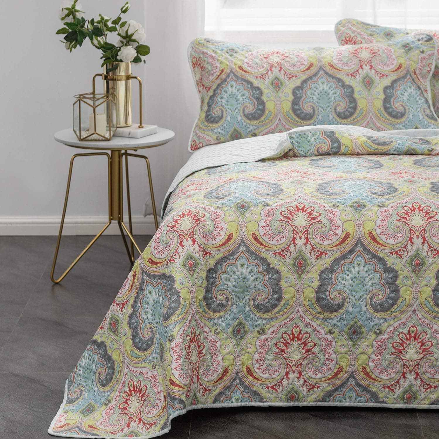 AYSW Quilt Set Twin Size Coverlet Set Printed Pattern Pinsonic Style for All Season Use Lightweight