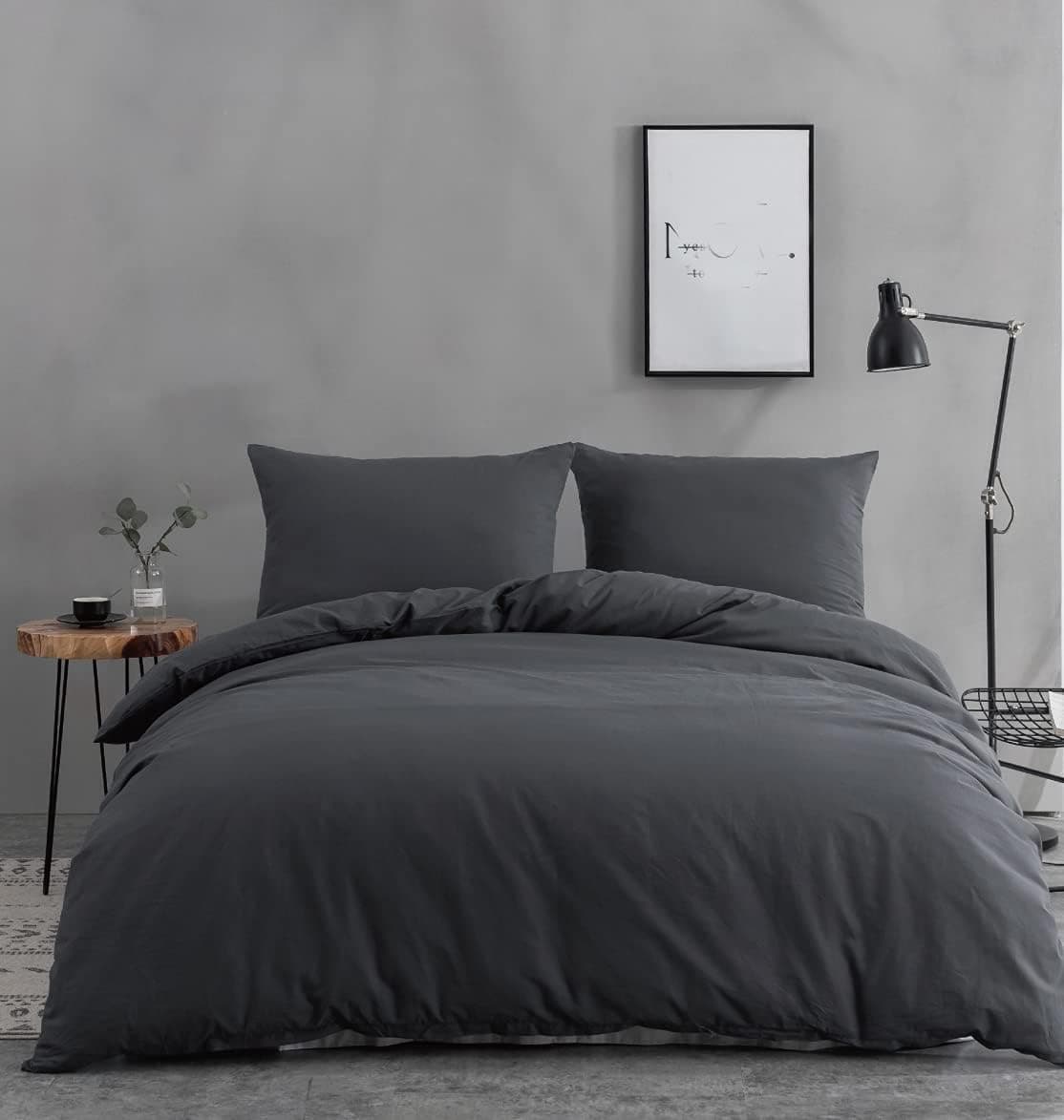 AYASW Duvet Cover Set 3 Piece with Zipper Closure Cover Set with 2 Pillowcases Soft and Nature Queen Size Grey