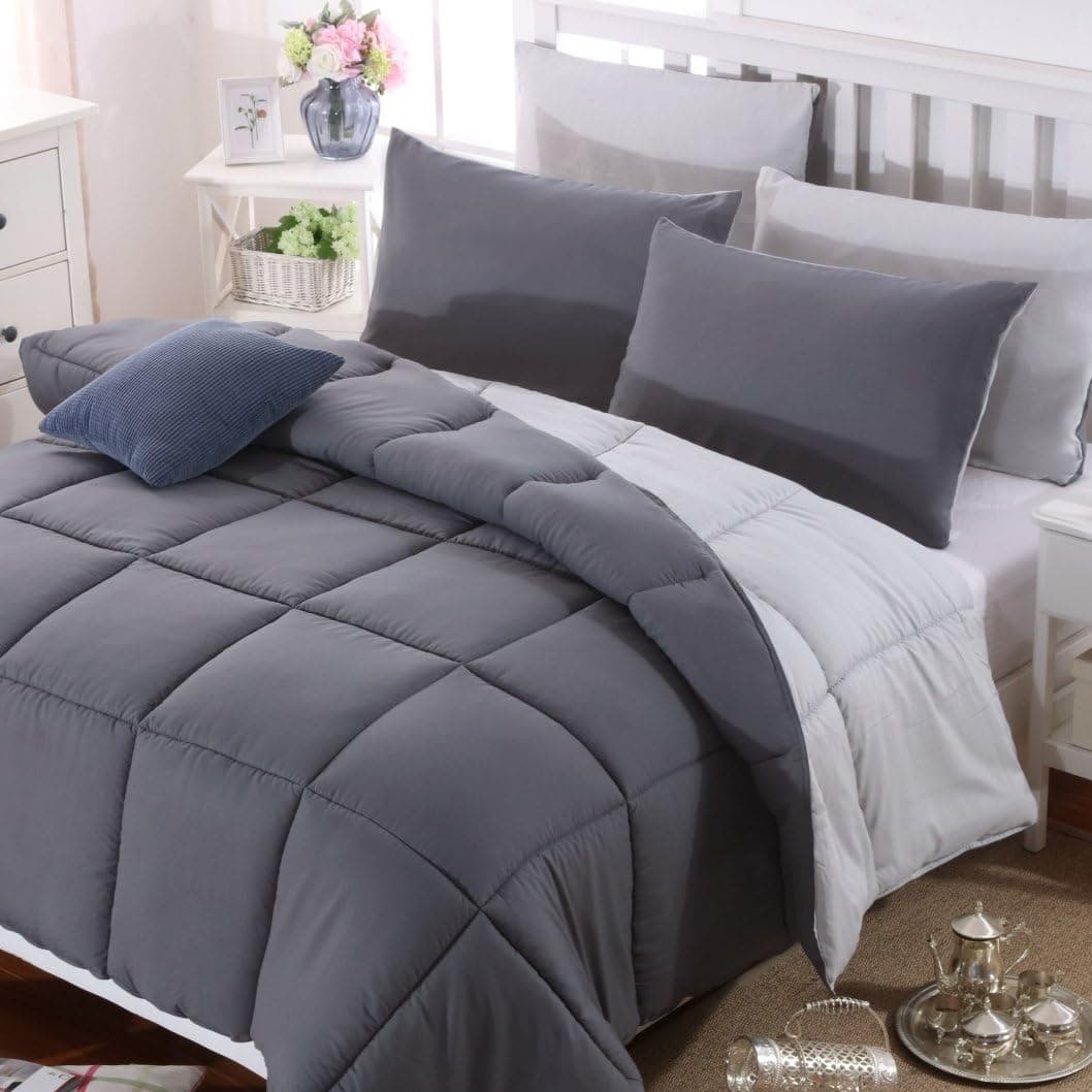 AYSW Comforter Twin Grey Ultra Warm Fluffy Down Duvet Lightweight Premium Brushed Microfiber 250GSM Soft and Comfortable Bicolor