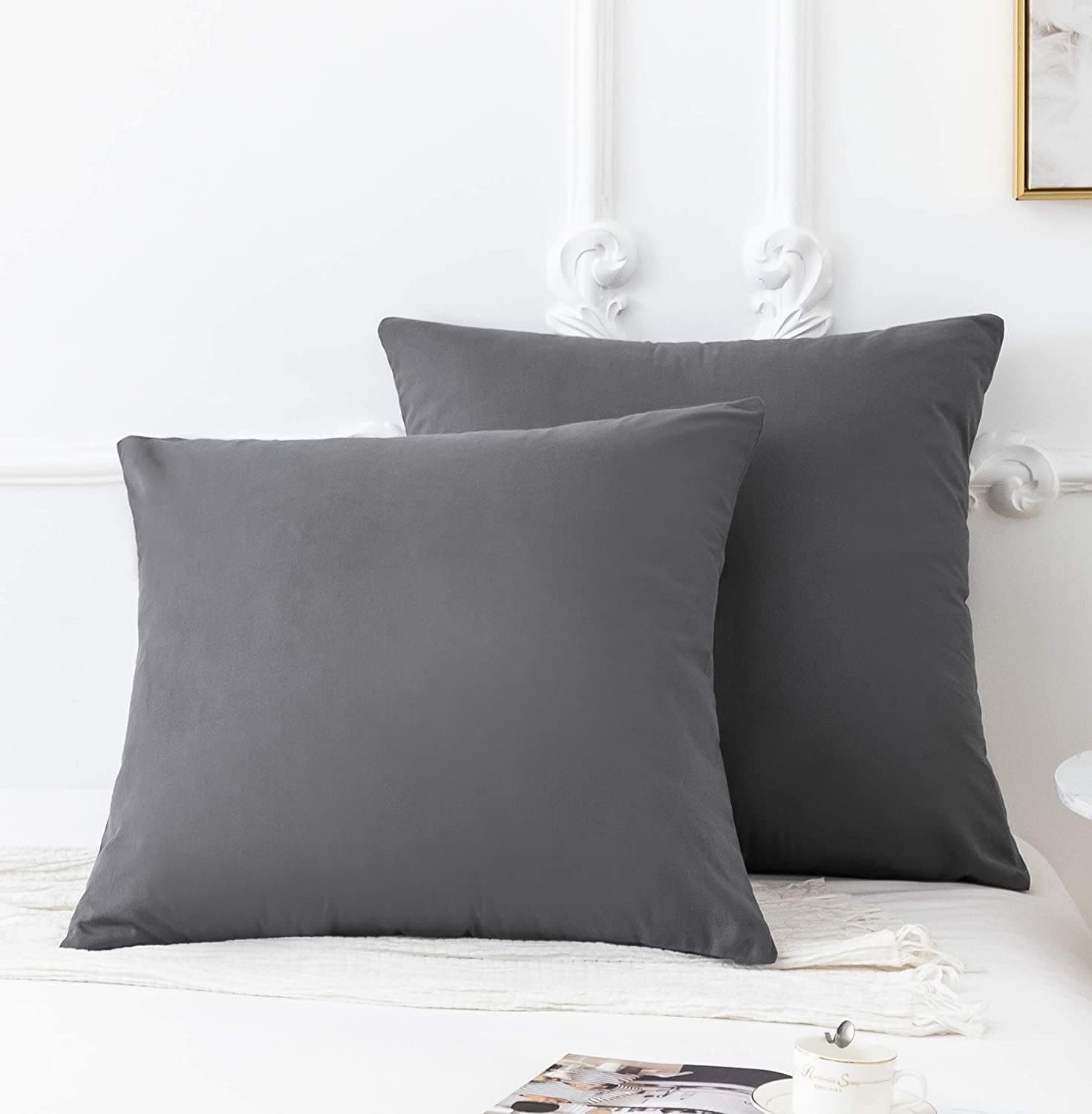 AYSW Lot de 2-100% Cotton Taies d'pillow 65x65cm Grey avec la Fermeture Eclair Cover d'pillow
