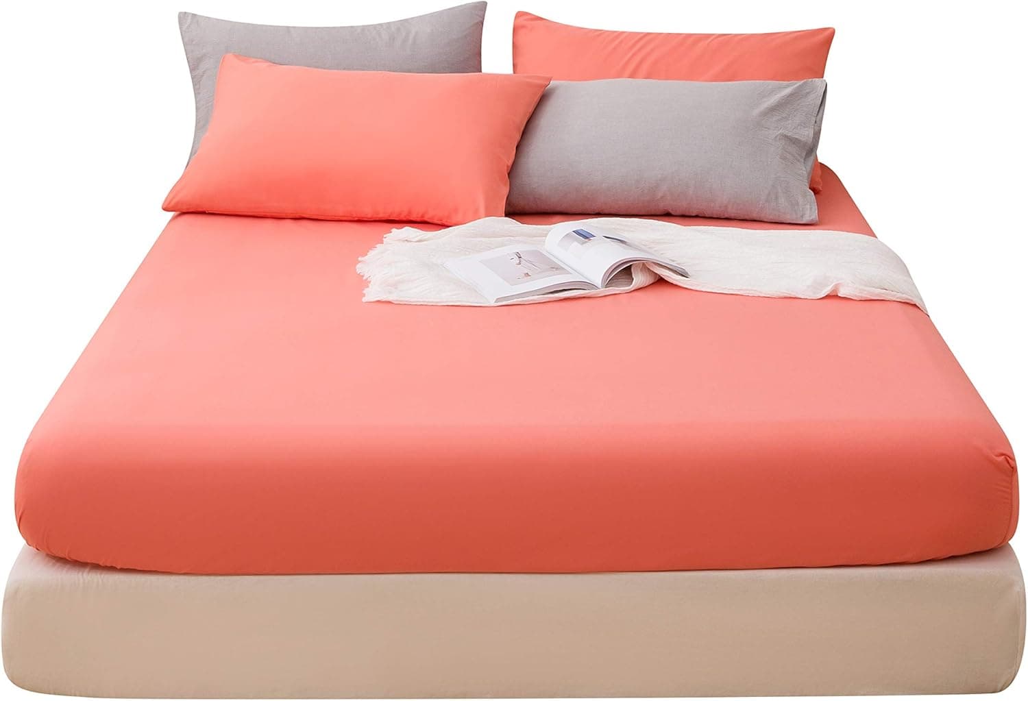 Fitted Bottom Sheet Only Premium Ultra-Soft Fade Resistant Brushed Microfiber Deep Pocket Full Coral