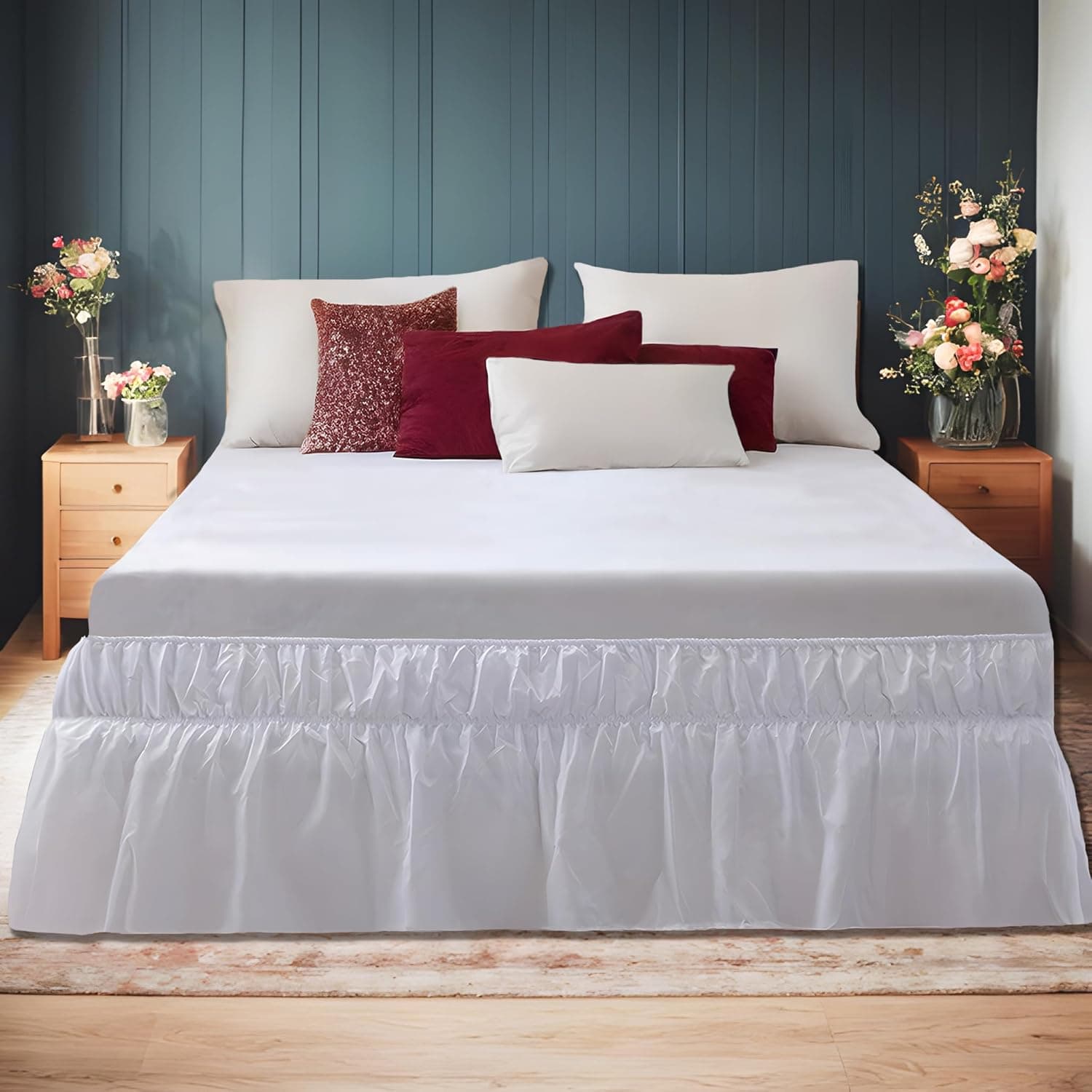 AYASW Bed Skirt Twin Size 18 inch Drop Premium Soft and Cozy 1800 Brushed Microfiber Dust Ruffle Three Fabric Sides Wrap Around with Elastic No Top Easy On Stable White