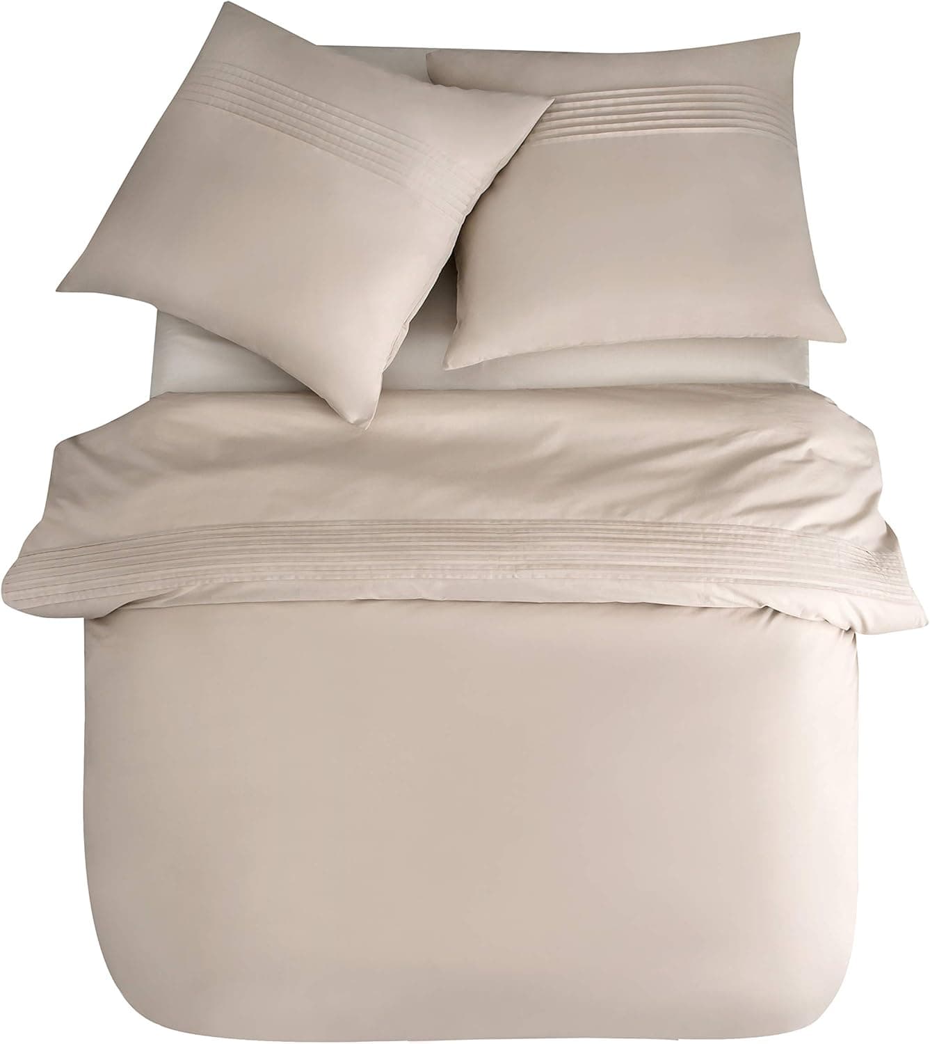 3 TLG.Bettwäsche Cotton mit Quetschfalten 1 Bettbezug 200x200cm + 2 Kissenbezug 80x80cm Beige