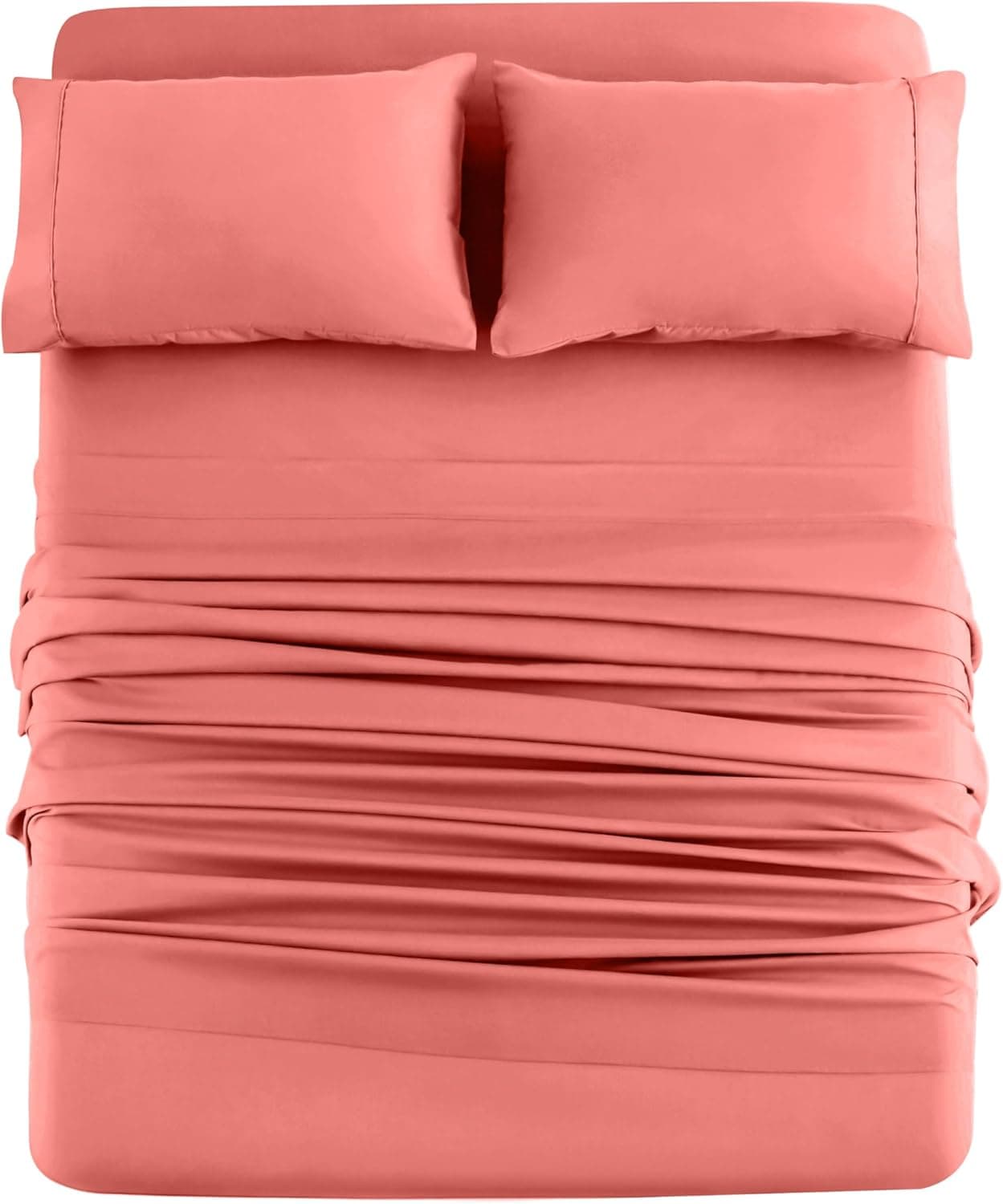 AYSW Full Size - Bed Sheet Set 4 Pieces - Double Brushed Microfiber - Soft Breathable and Fade Resistant - Coral