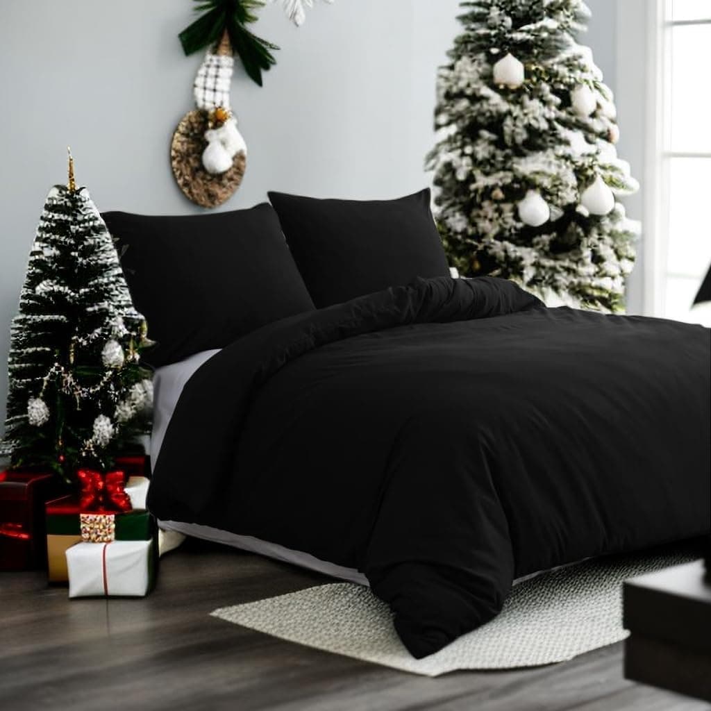 Bettwäsche 220x240 cm Super Weiche 100% gebürstetes Microfiber mit Einer Qualität von 110 g/m²,2 Kopfkissenbezug 80x80 cm, Black