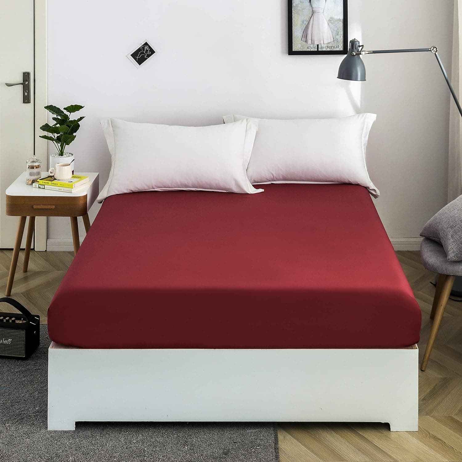 AYSW Spannbettlaken Burgunderrot, 100% Weiche Microfiber, 140 x 200 x 30 cm, Hohe Qualität Spannbetttuch 120g/m²