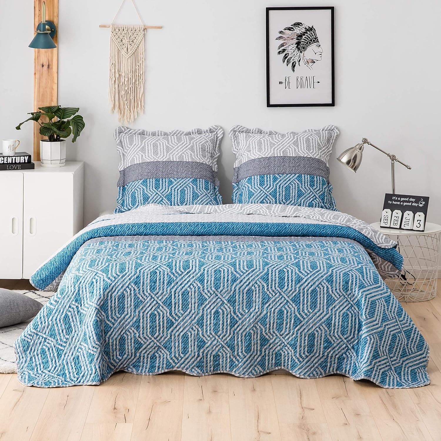 Couvre lit matelassé 220x240cm+2 taies d'pillow 63x63cm Anti Acarien Blanket Dessus de Lit Boutis Duvet Motif 15 …