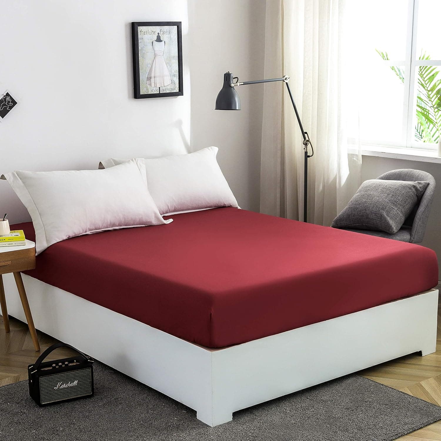 AYSW Spannbettlaken Burgunderrot, 100% Weiche Microfiber, 180 x 200 x 30 cm, Hohe Qualität Spannbetttuch 120g/m²