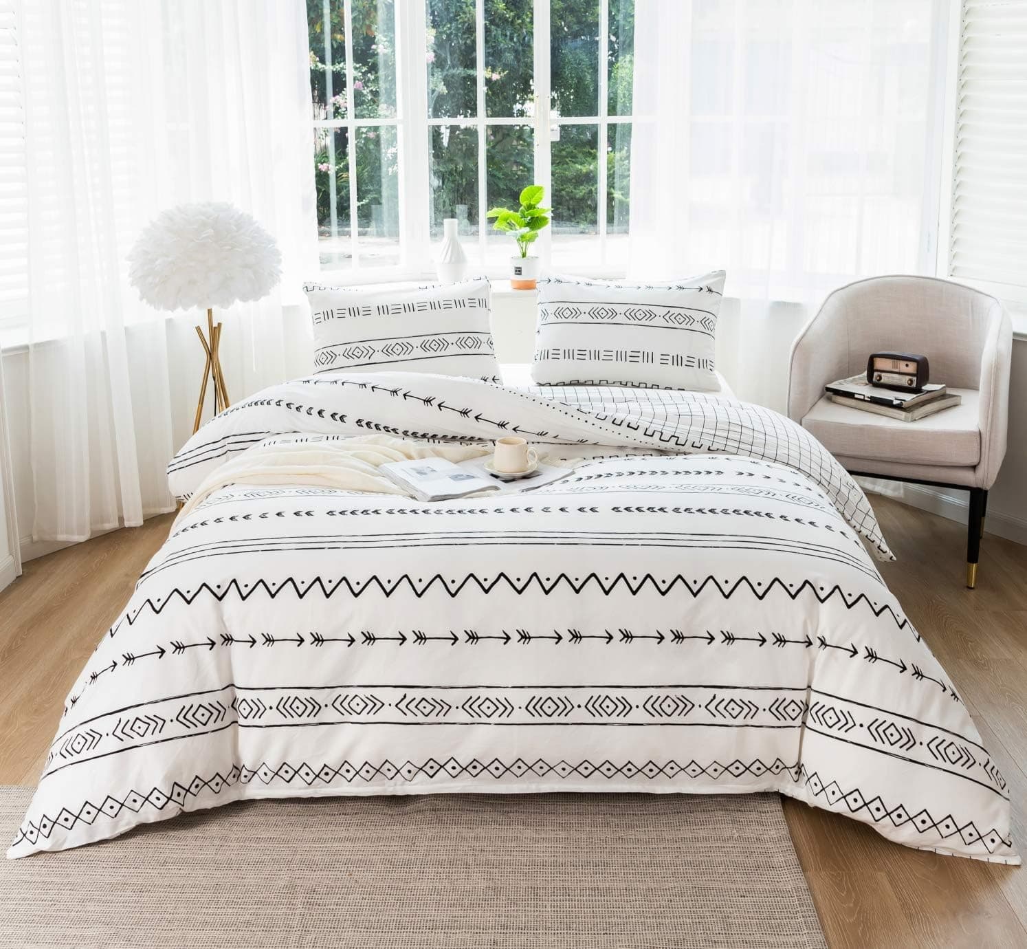 Cotton Duvet Cover Set 100% Cotton Coral 3 Pieces Queen Size Bohemian Style Breathable Durable Machine Washable