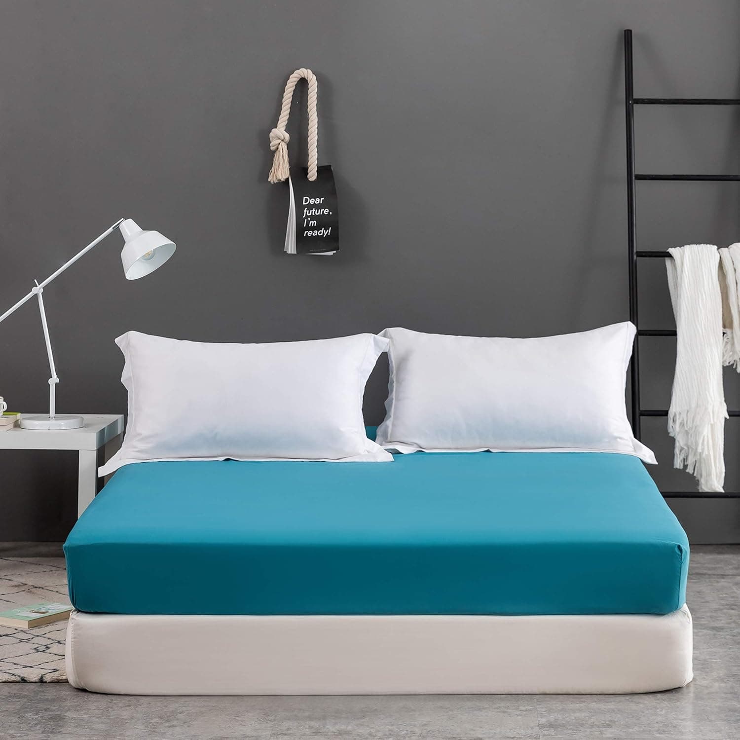 Microfiber, Seeblau Premium Spannbetttuch 180x200cm,Spannbettlaken mit Rundumgummi für Kinder und Erwachsene