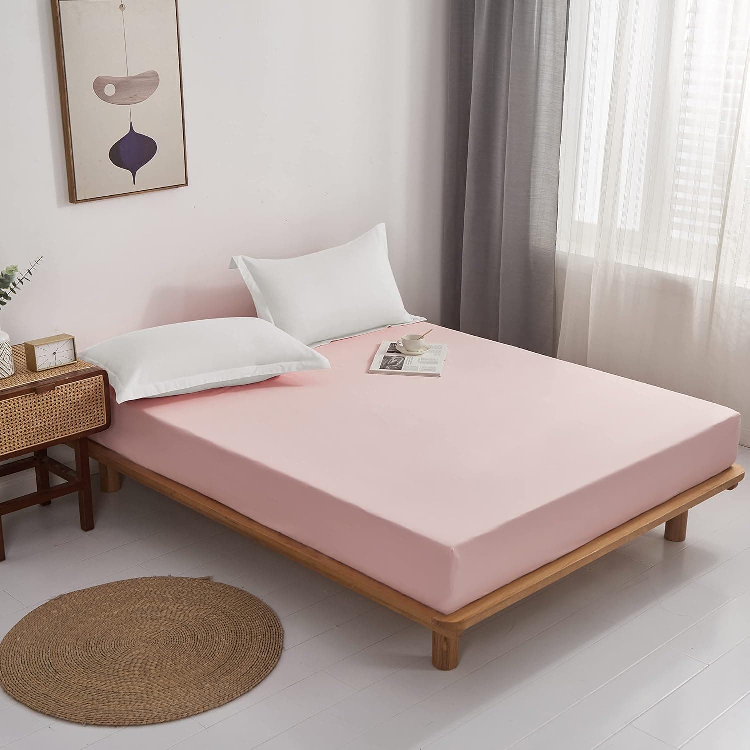 Microfiber, Rosa Premium Spannbetttuch 180x200cm,Spannbettlaken mit Rundumgummi für Kinder und Erwachsene