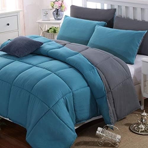 Duvet Single Comforter and Anti Allergy All Season Grey and Teal NO Pillowcases Only Quilt 10.5 Tog Duvet