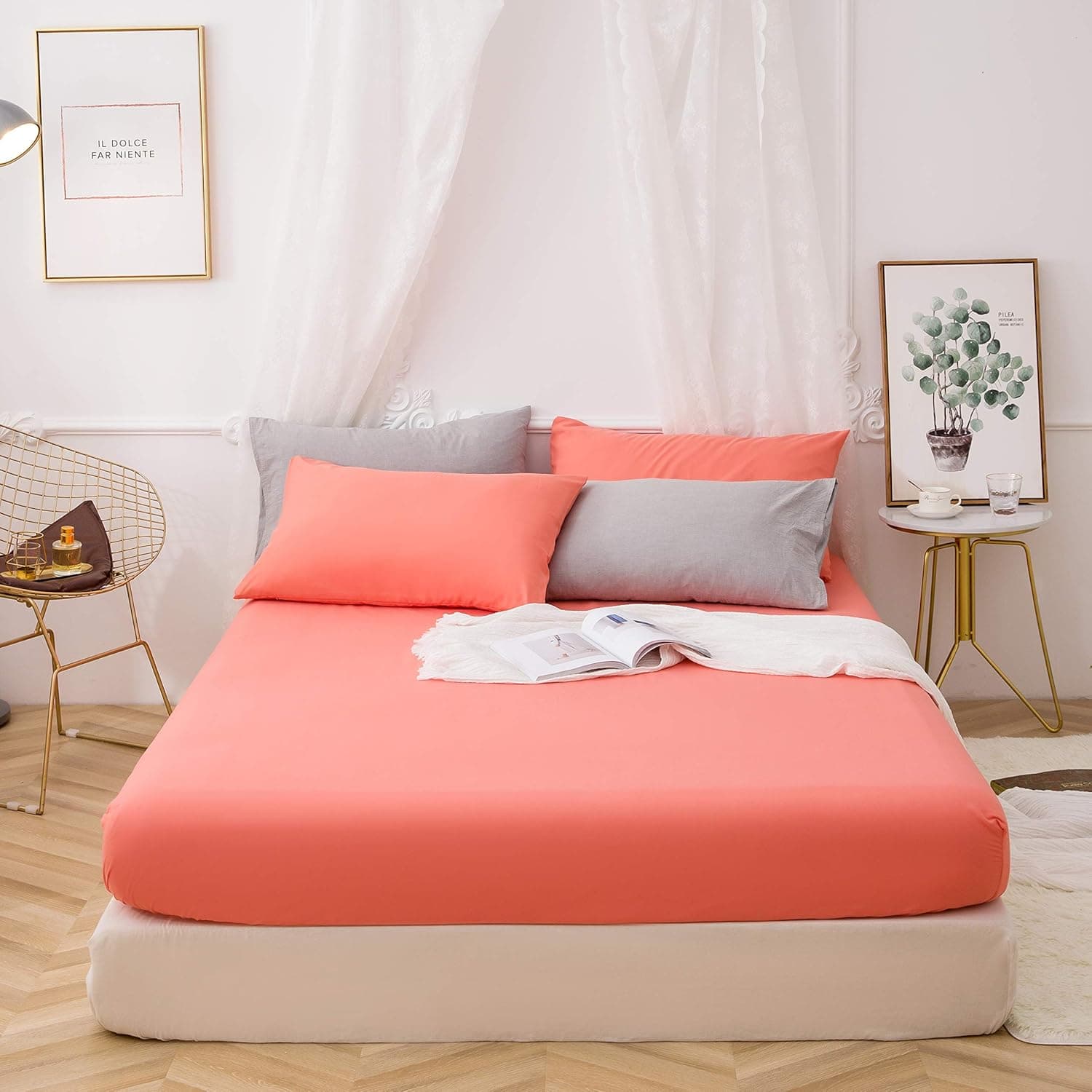AYSW Sheet Cover 180x200cm avec Bonnet 30cm Corail Sheet Cover 100 GSM en Microfiber de Haute Qualité 100% Polyester Doux, Résistant, Anti Plis