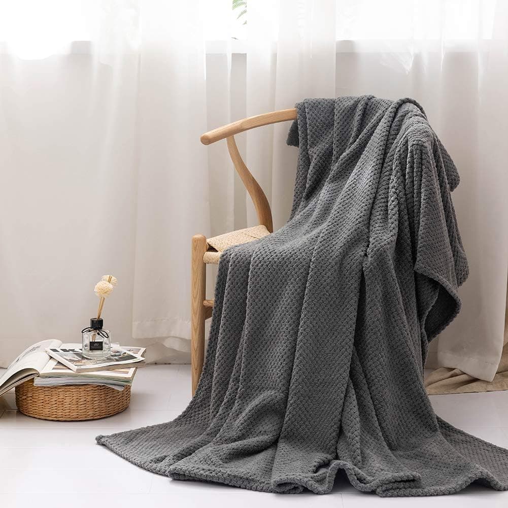 Waffle Blanket Throws Teddy Bear Flannel Fleece Throw Blankets 220X240cm Fluffy Ball Warm Bed Throw for Sofa Grey