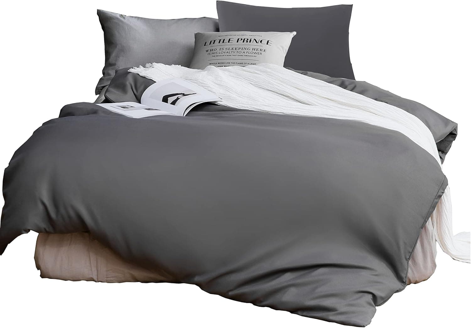 AYSW Set Copripiumino Matrimoniale in Microfibra - 1 Copripiumino 220x240 Grigio + 2 federe 50x80cm Grigio