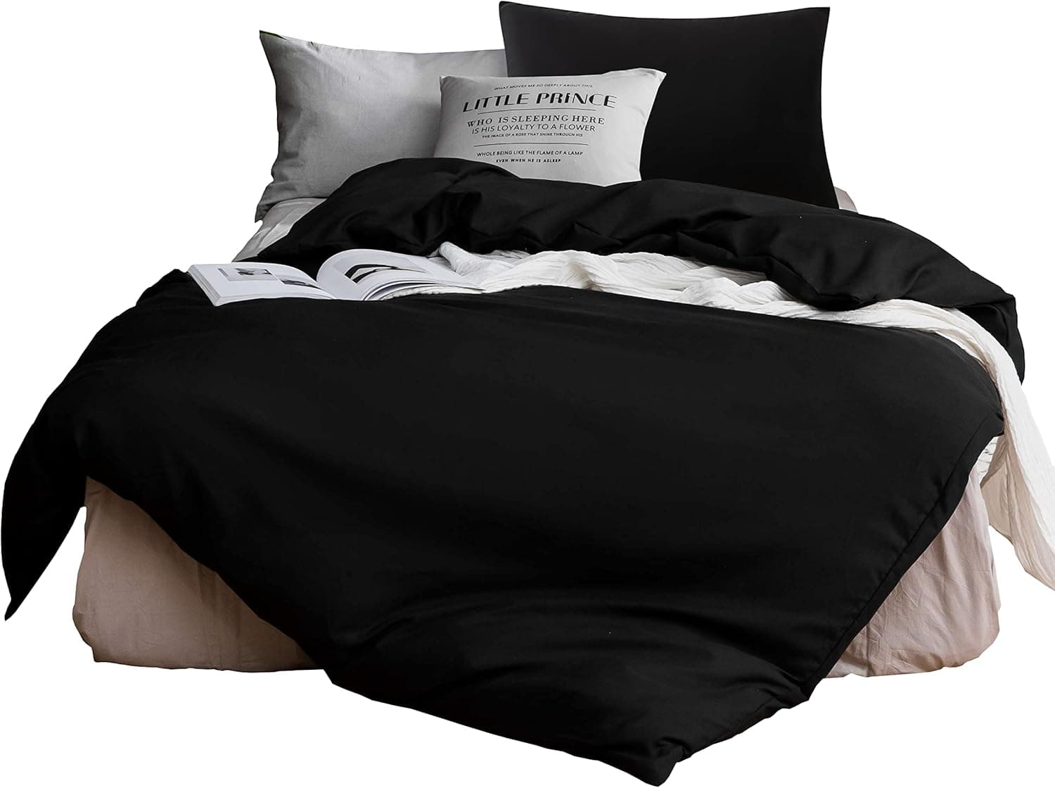 AYSW Set Copripiumino Matrimoniale in Microfibra - 1 Copripiumino 250x200 Nero in Microfibra + 2 federe 50x80cm Nero