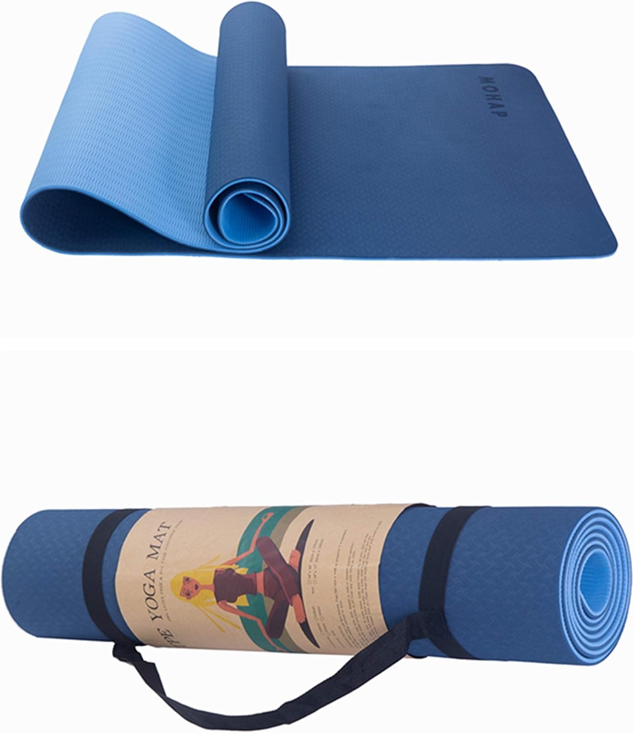 AYSW Yogamatte Gymnastikmatte Trainingsmatte Übungsmatte rutschfest schadstofffrei für Fitness Pilates & Gymnastik mit Tragegurt,183 x 61 x 0,6cm,Blue