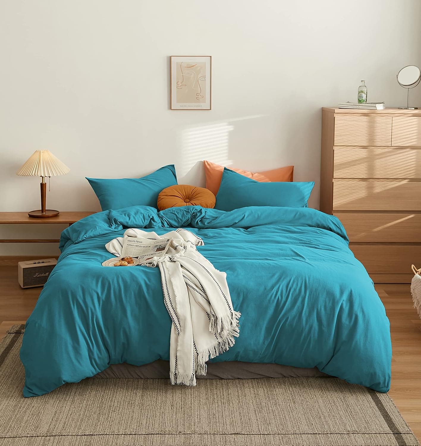 AYSW Cover de Duvet 200x200cm+2 Taies d'oreillers 65x65cm Lac Blue Parure de Lit Adulte 2 Personnes 100 Fils/cm² en Microfiber avec Fermeture Éclair