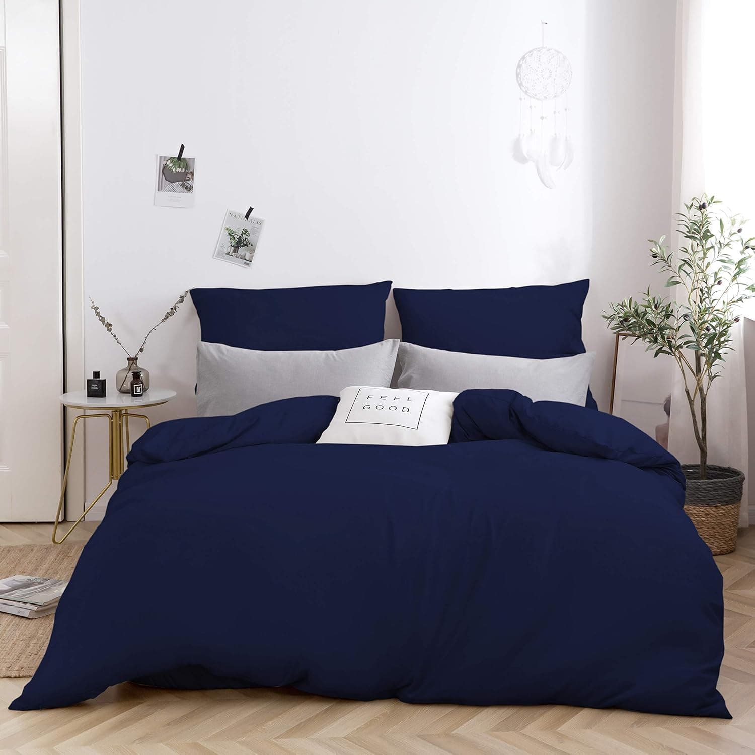 AYSW Cover de Duvet 200x200cm+2 Taies d'oreillers 65x65cm Leu Marine Parure de Lit Adulte 2 Personnes 100 Fils/cm² en Microfiber avec Fermeture Éclair