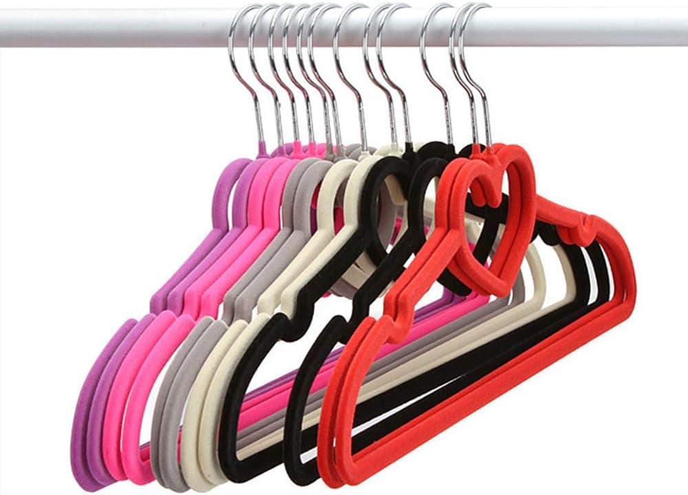Heart Shaped Premium Velvet Hangers (20 Pack Red) - Non-Slip Ultra Thin and Space Saving 360 Degree Swivel Chrome Hook