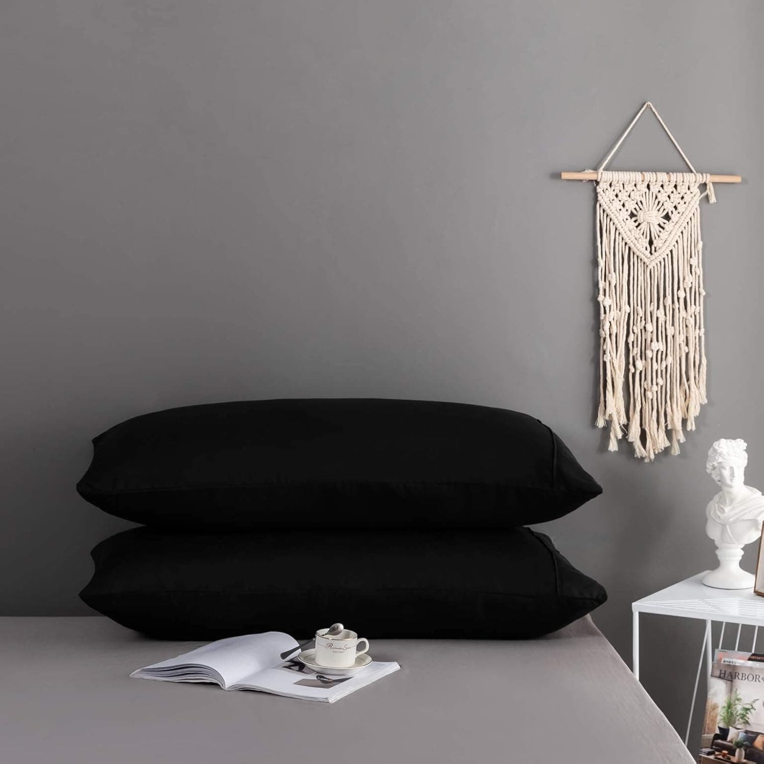 AYASW Pillowcases Set of 2 Bed Pillow Cover Brushed Microfiber Envelope Closure King Size 20"x40" Black Soft and Cozy Easy Care