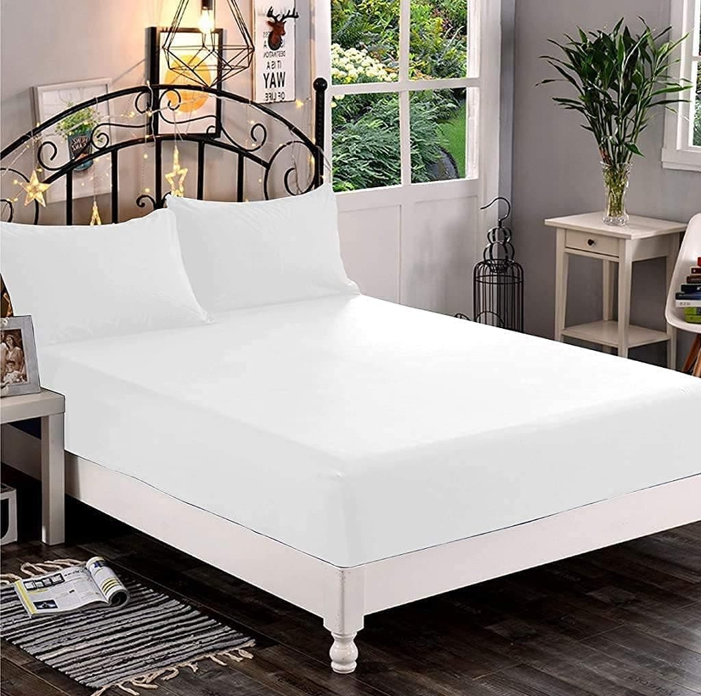 AYSW Sheet Cover 180x200 cm avec Bonnet 30cm White en Microfiber