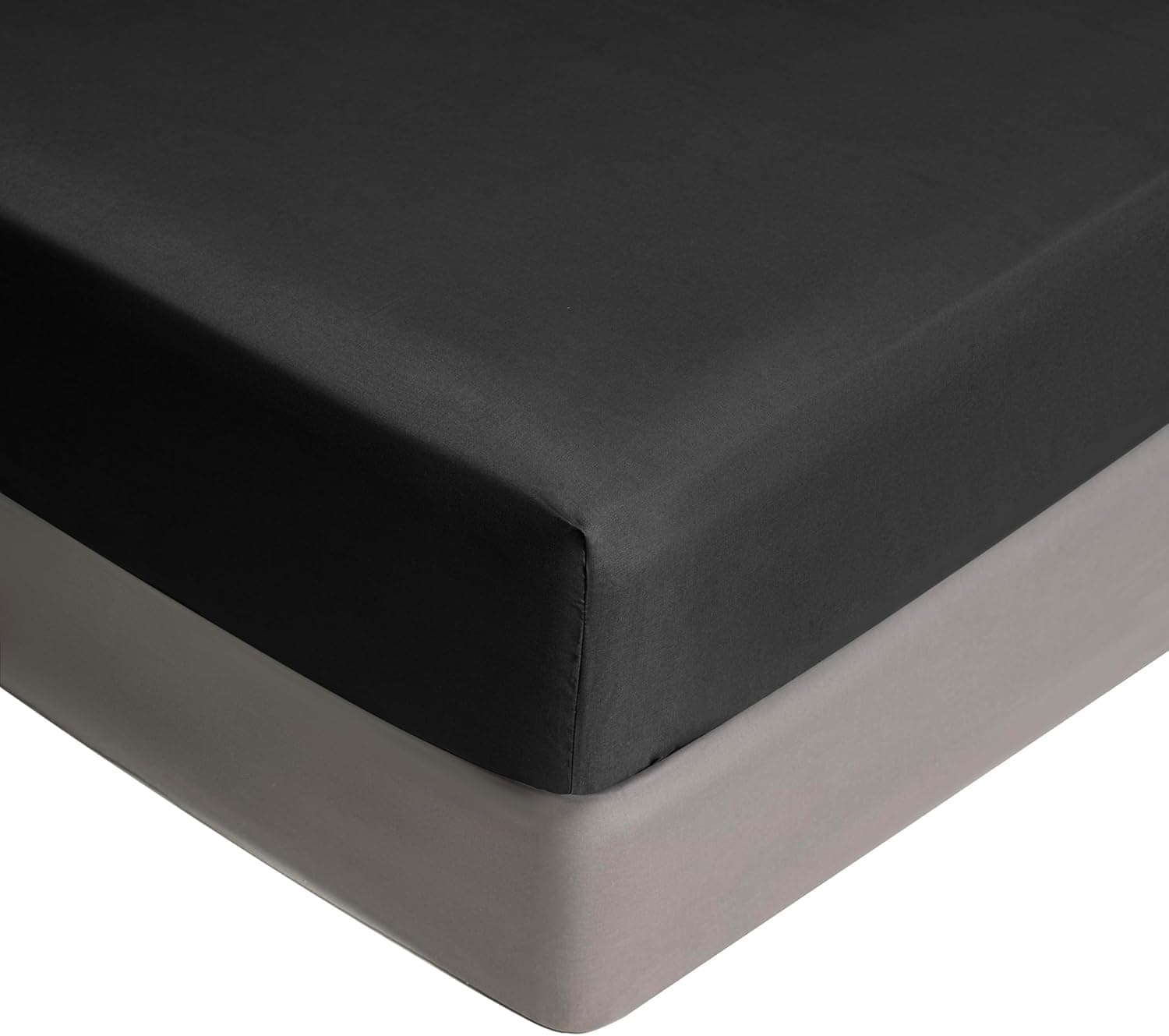 L&son Fitted Bottom Sheet Queen Black Premium Brushed Microfiber Ultra-Soft Shrink and Fade Resistant Elastic All Around Deep Pocket