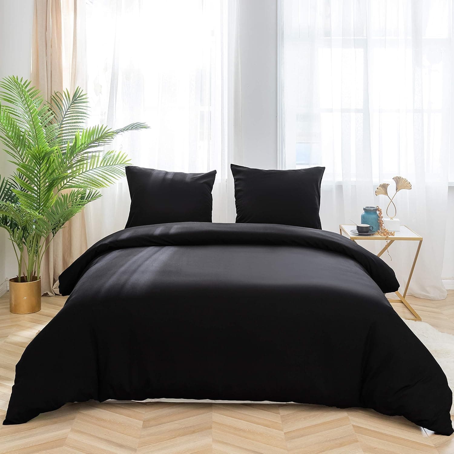 AYSW King Duvet Cover Set 220x230 Quilt Cover with 50x75 Pillowcases Microfiber Bedding Set, Black
