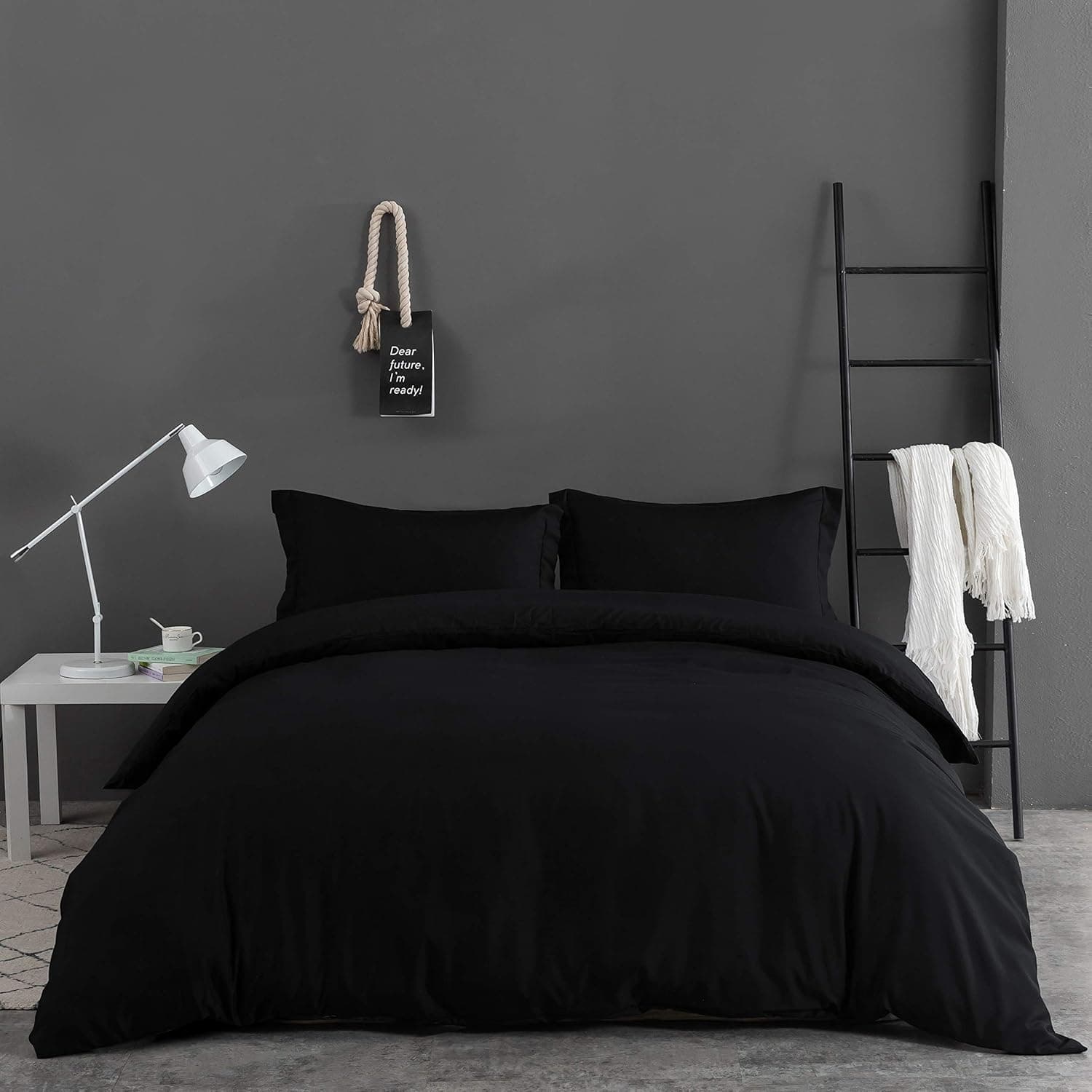 AYSW Single Duvet Cover Set 135x200 Quilt Cover with 50x75 Pillowcases Microfiber Bedding Set, Black