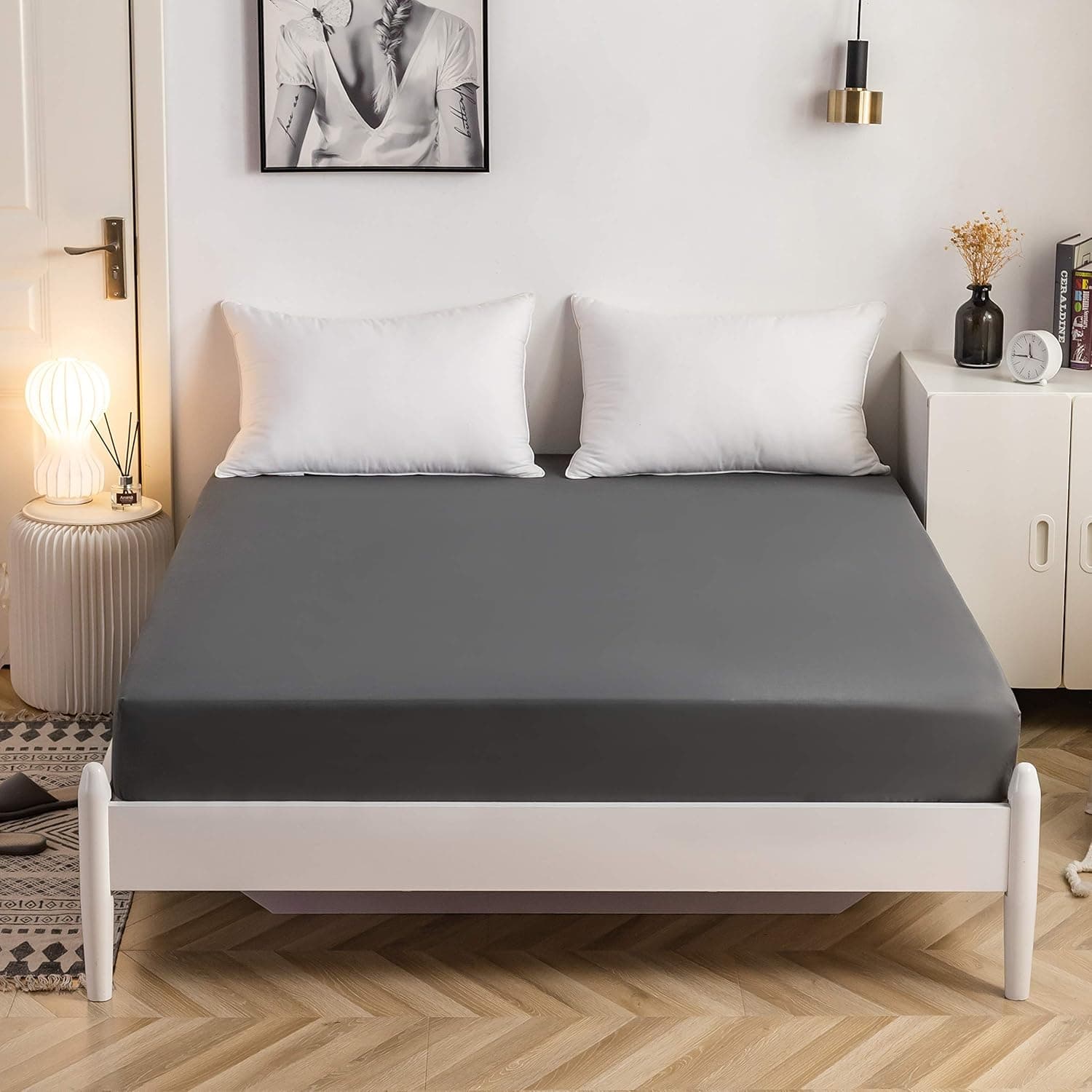 AYSW Sheet Cover 180x200 cm avec Bonnet 30cm Grey en Microfiber
