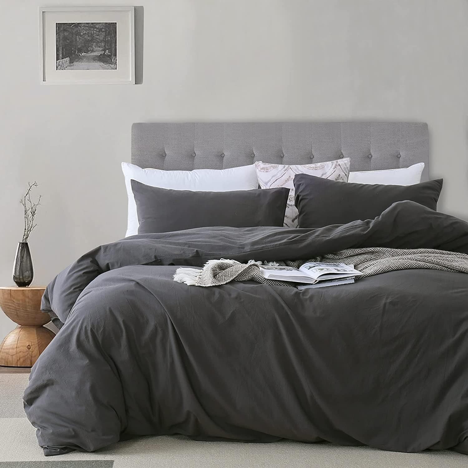 AYSW Double Duvet Cover Set 200x200 Quilt Cover with 50x75 Pillowcases Microfiber Bedding Set, Grey