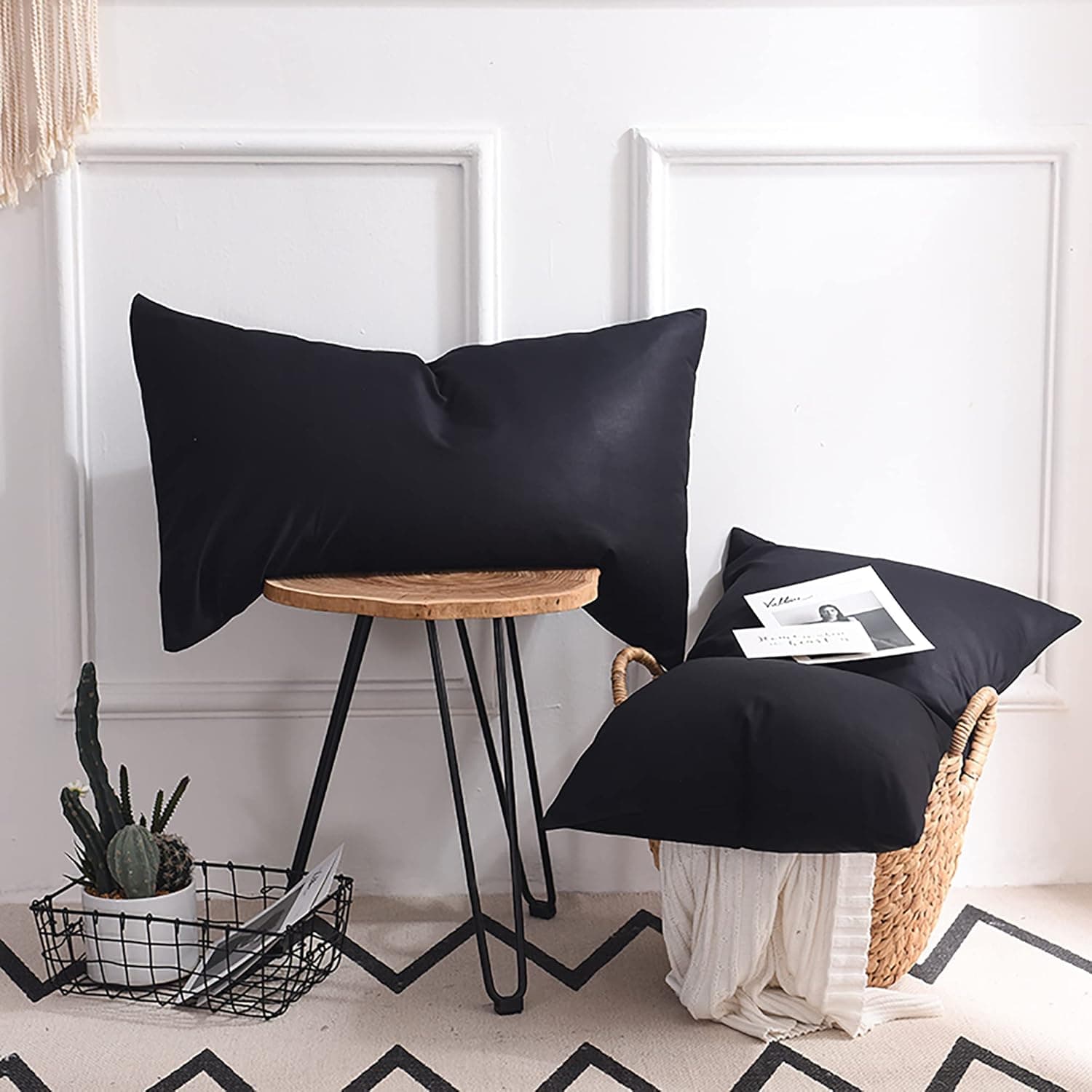 AYSW Lot de 2- Taies d'pillow 50x70cm Black Cover d'pillow avec Une Fermeture Eclair en Microfiber …
