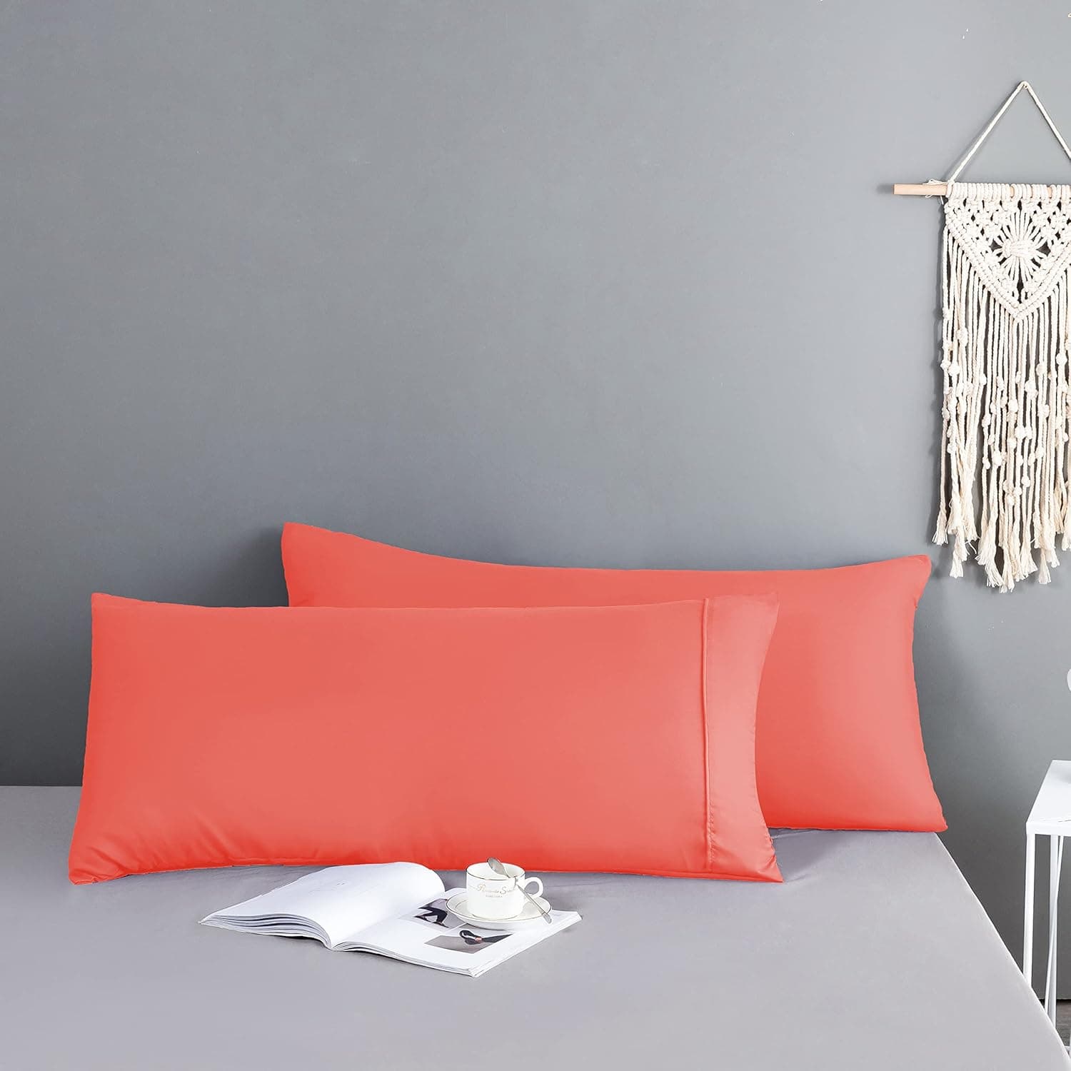 AYASW Pillowcases Set of 2 Bed Pillow Cover Brushed Microfiber Envelope Closure King Size 20"x40" Light Coral Easy Care