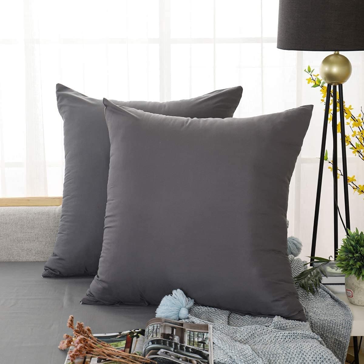 AYSW Lot de 2- Taies d'pillow Grey 65x65cm Cover d'pillow avec Une Fermeture Eclair en Microfiber …