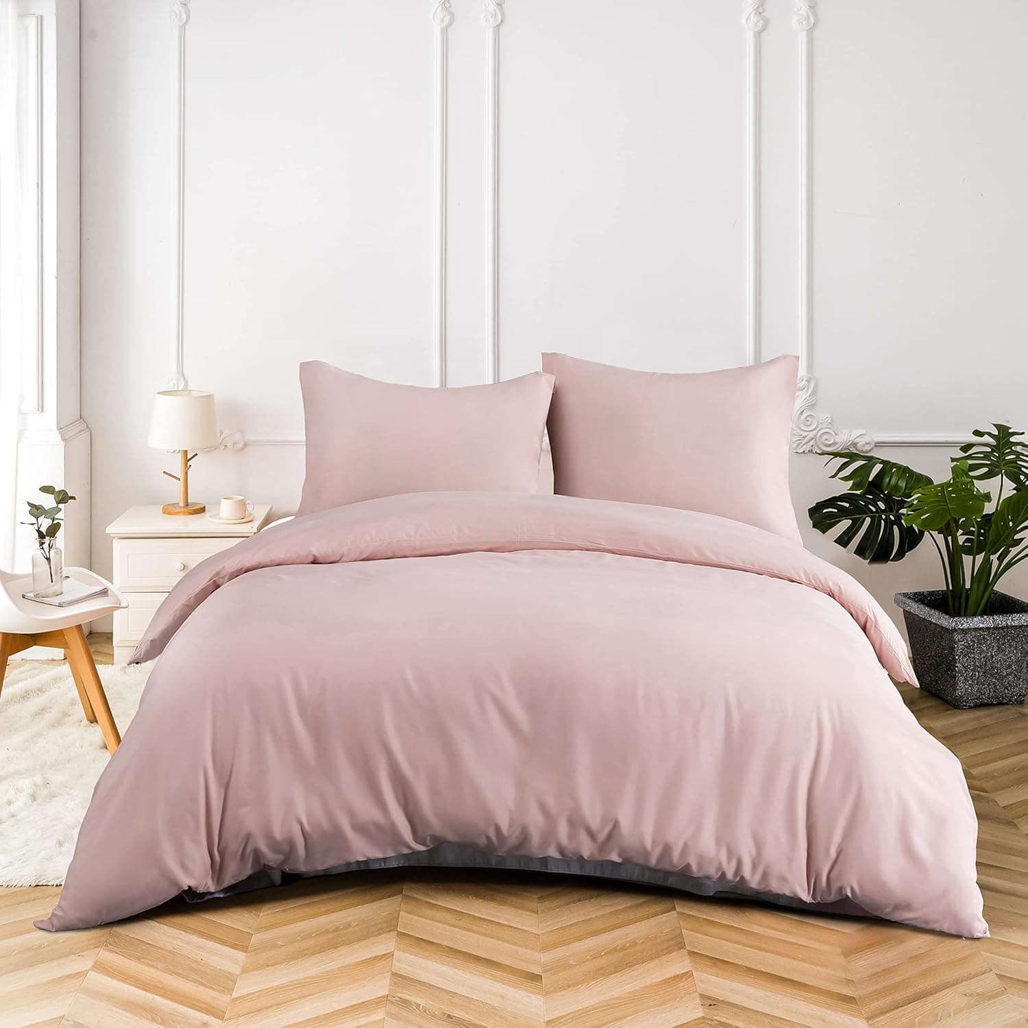 16 Couleurs Sets de Housses de Couettes 140x200 cm Double Fermeture Éclair 2 Pièces Microfiber Brossée 100 Fils/cm² + 1 Pillowcase d'pillow 65x65 cm Pink Parure de Lit Adulte 1 Personne
