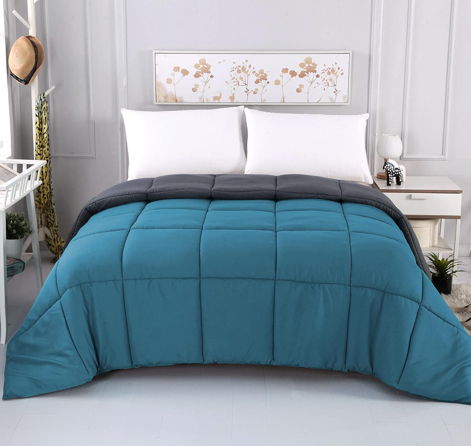 Ganzjahresdecke Steppdecke 200x200 cm, antiallergisch für Allergiker 100% Microfaser Öko Tex Standard Leichte Sommerdecke 180GSM Double Face Seeblau/Grey