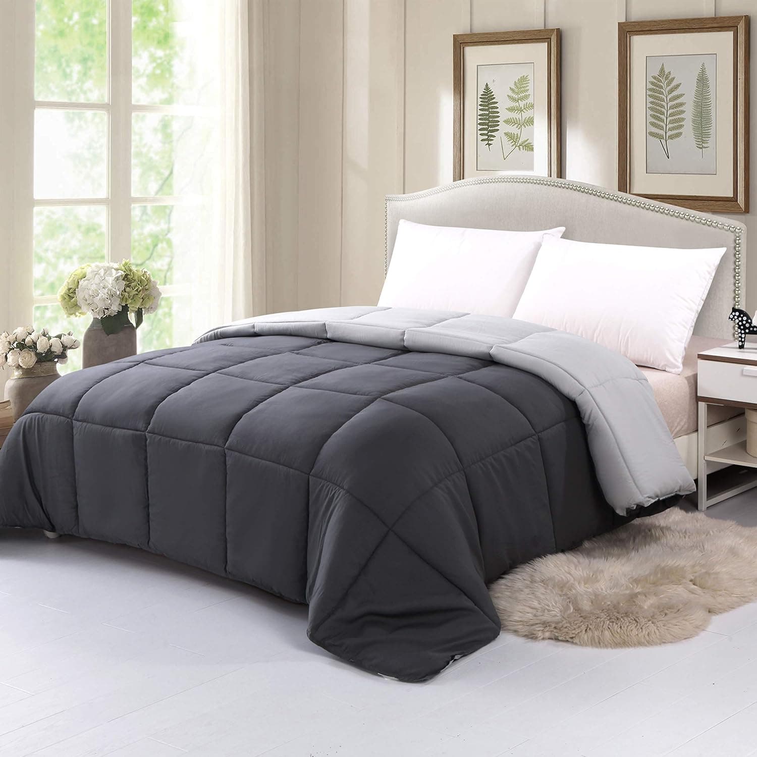 Ganzjahresdecke Steppdecke 135x200 cm, antiallergisch für Allergiker 100% Microfaser Öko Tex Standard Leichte Sommerdecke 180GSM Double Face Grey/Rauch