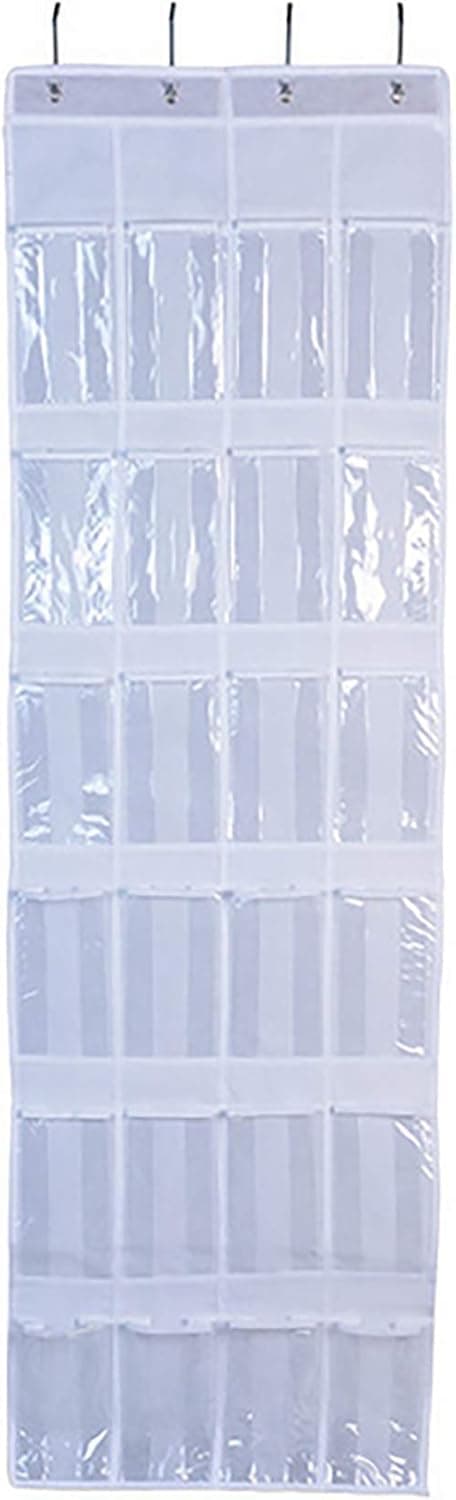 Generic Durable Door Hanging Shoe Organizer with 4 Strong Hooks Closet Shoe Holder Storage 24 Deep Large Pockets (Clear), 19.3 inches ×64.17 inches