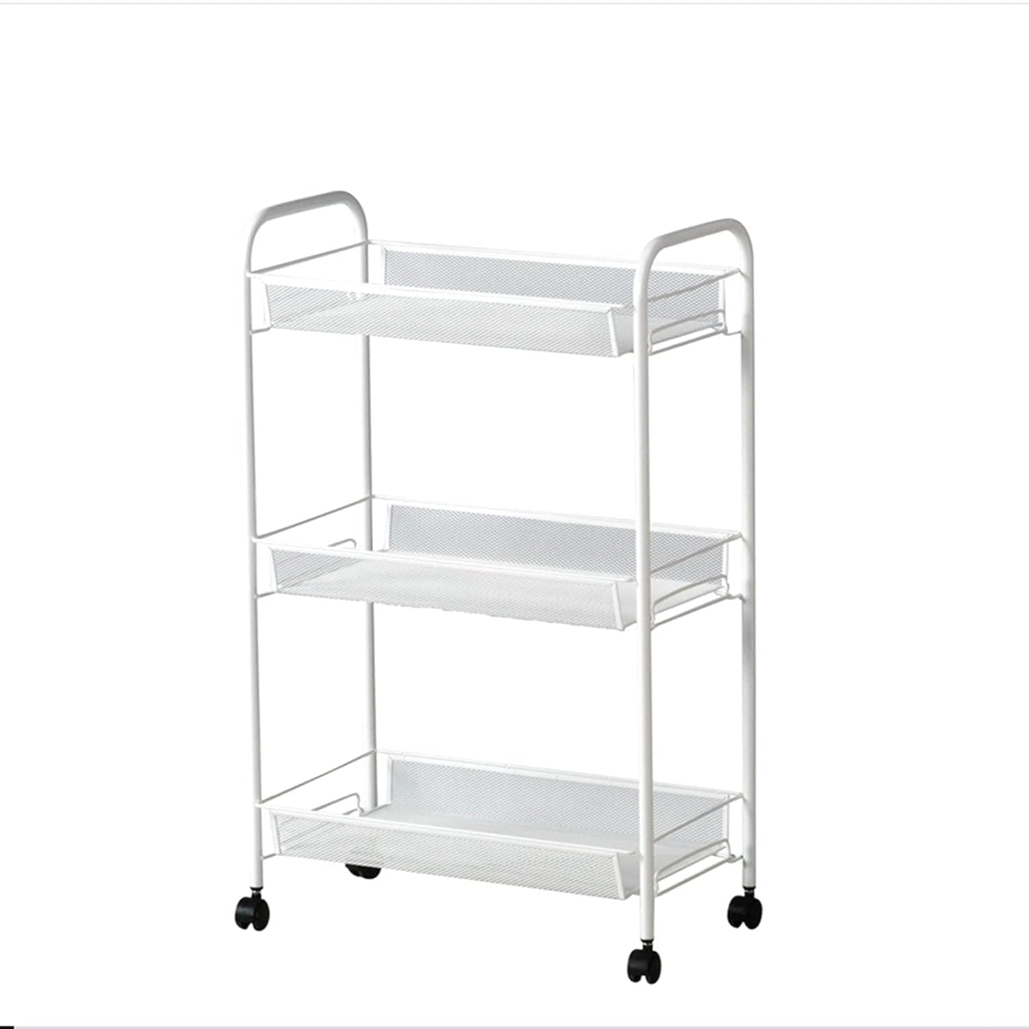 Desserte d'appoint avec roulettes, étagères avec 3 plateaux en maille métallique pour cuisine, salle de bain, salon, white, 48 x 26 x 77 cm