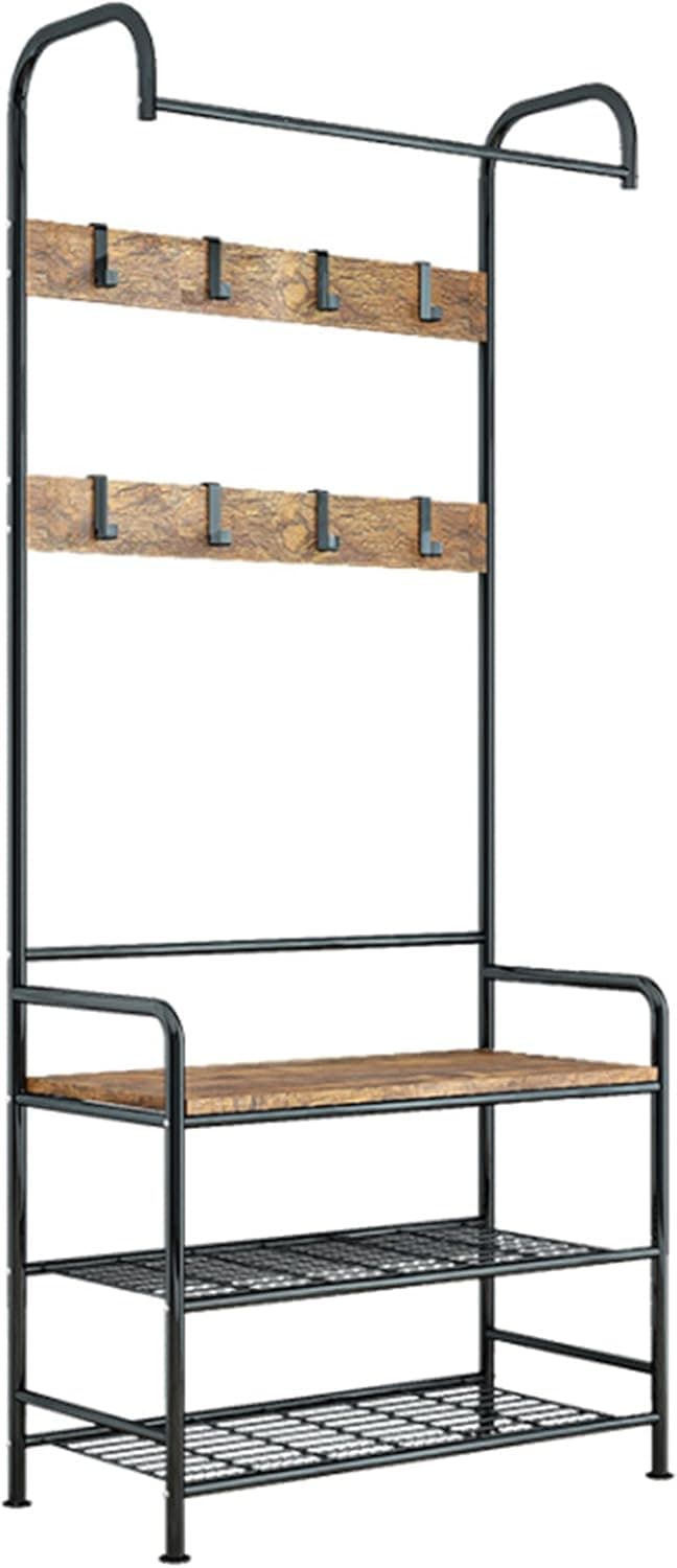 Perchero zapatero hall árbol entrada banco con almacenamiento estable estructura de metal 4 en 1 diseño para dormitorio, salón y baño.