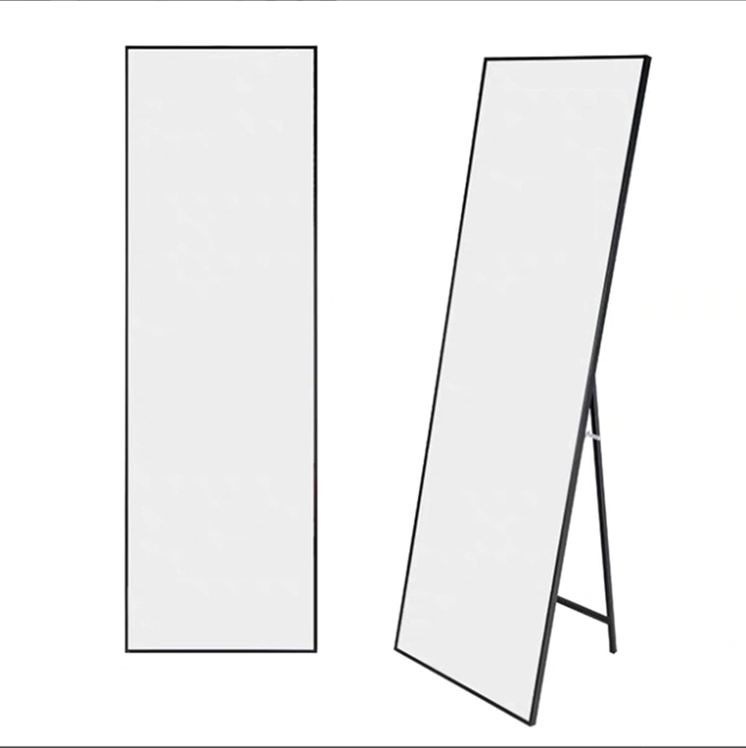 Grand miroir rectangulaire de plein pied - Miroir à poser ou à suspendre (Black)
