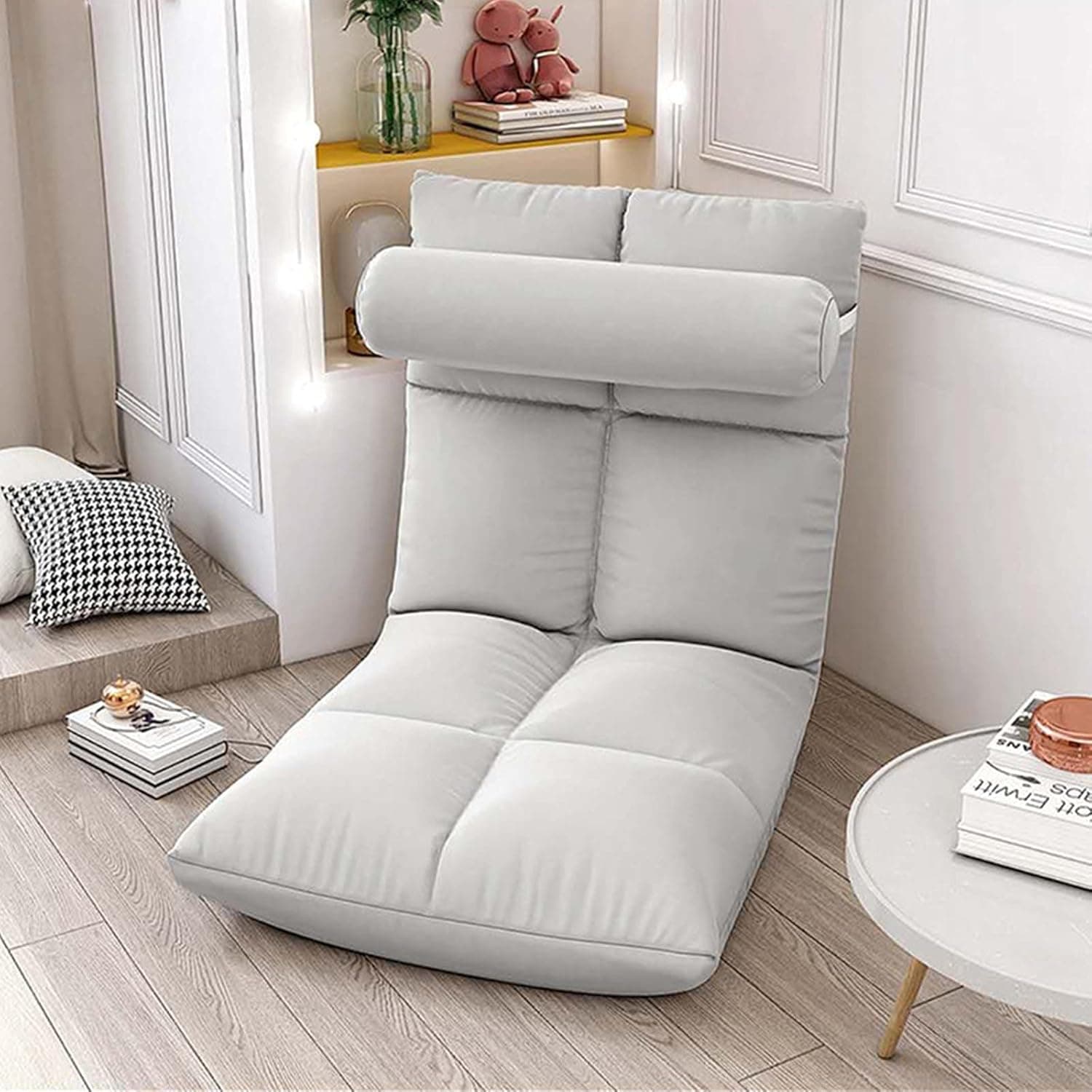 Élégant canapé pliable de sol multi-angle, chaise pliante de sol rembourrée réglable avec dossier pour la maison et le bureau, fauteuil relax pour méditation ou jeu (Grey)