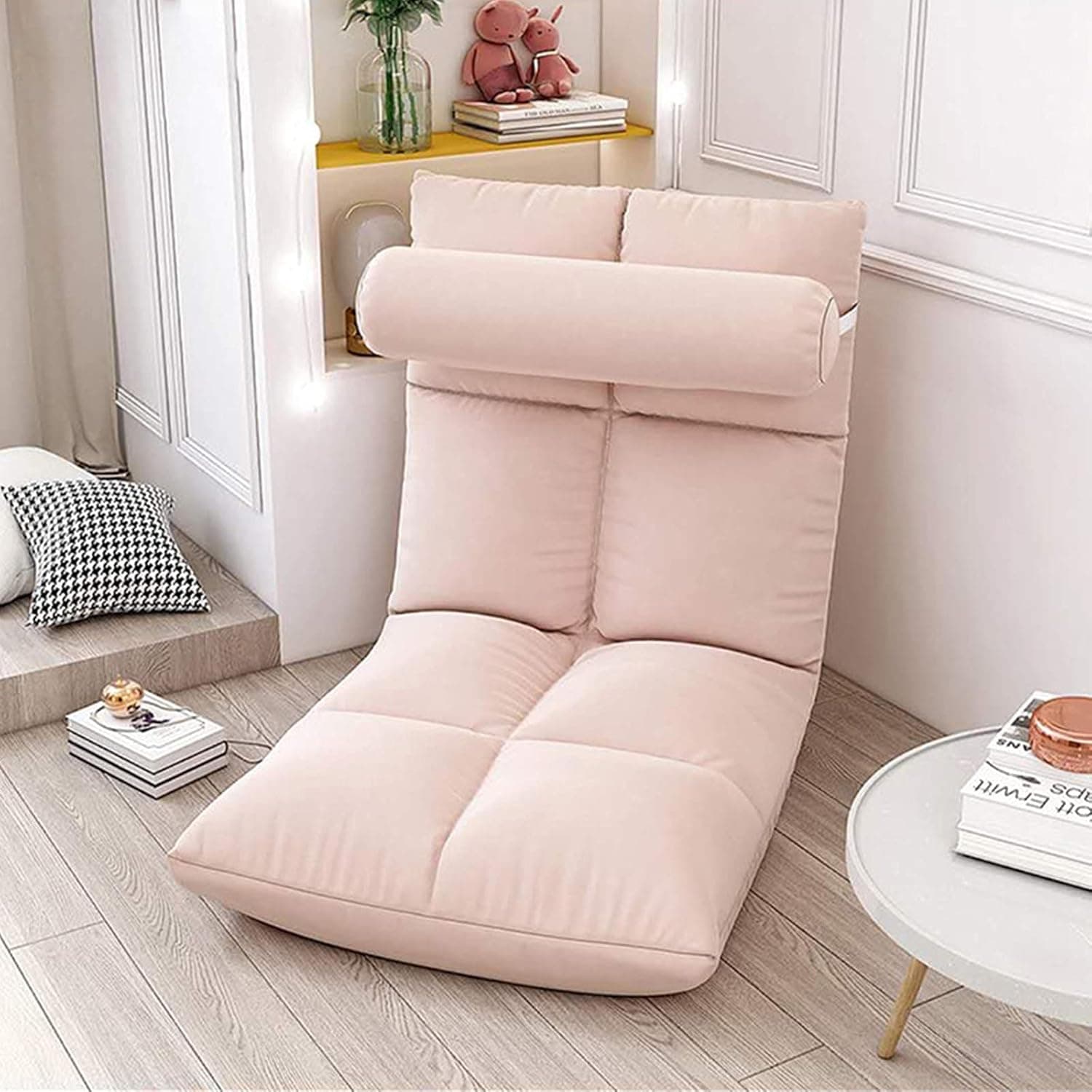 Élégant canapé pliable de sol multi-angle, chaise pliante de sol rembourrée réglable avec dossier pour la maison et le bureau, fauteuil relax pour méditation ou jeu (Pink)